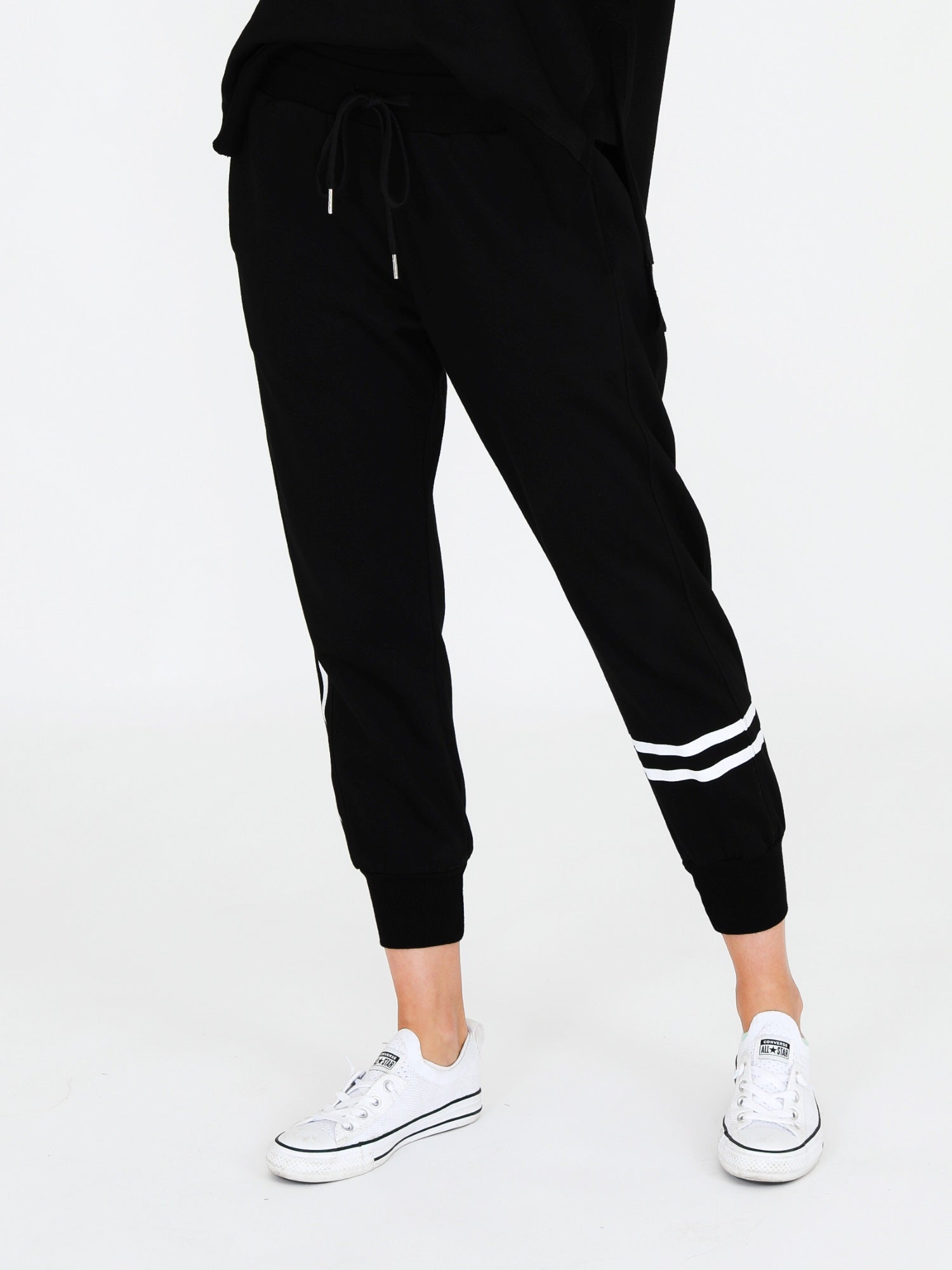 Womens black joggers discount with white stripe