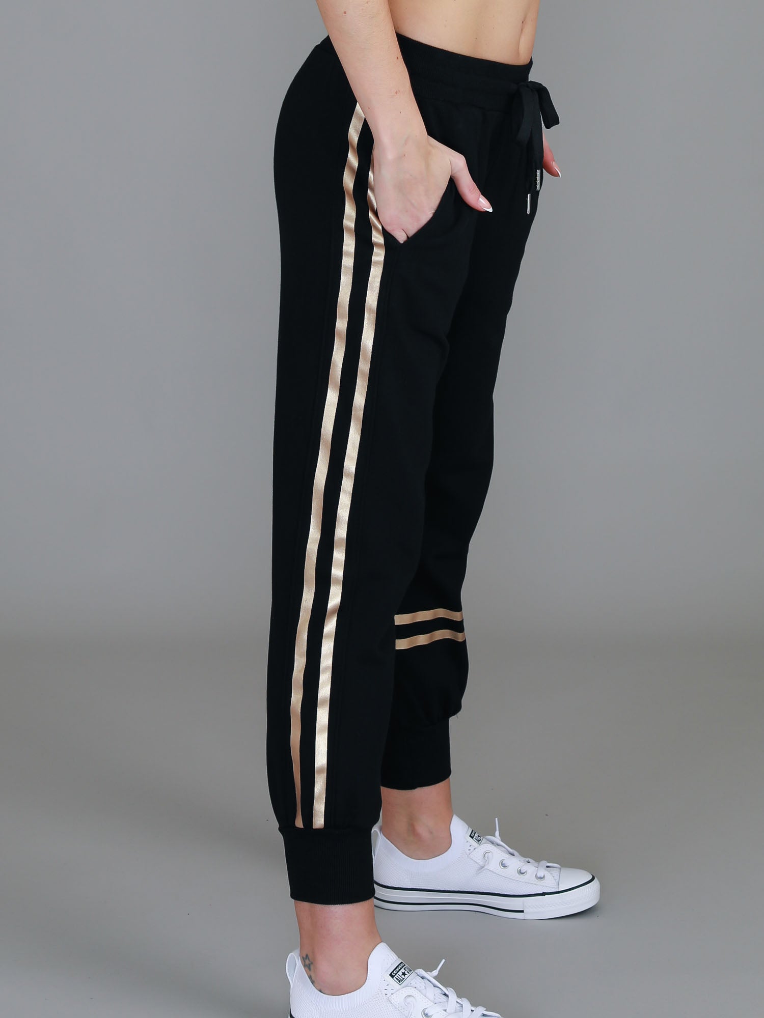 Black joggers with yellow side stripe online