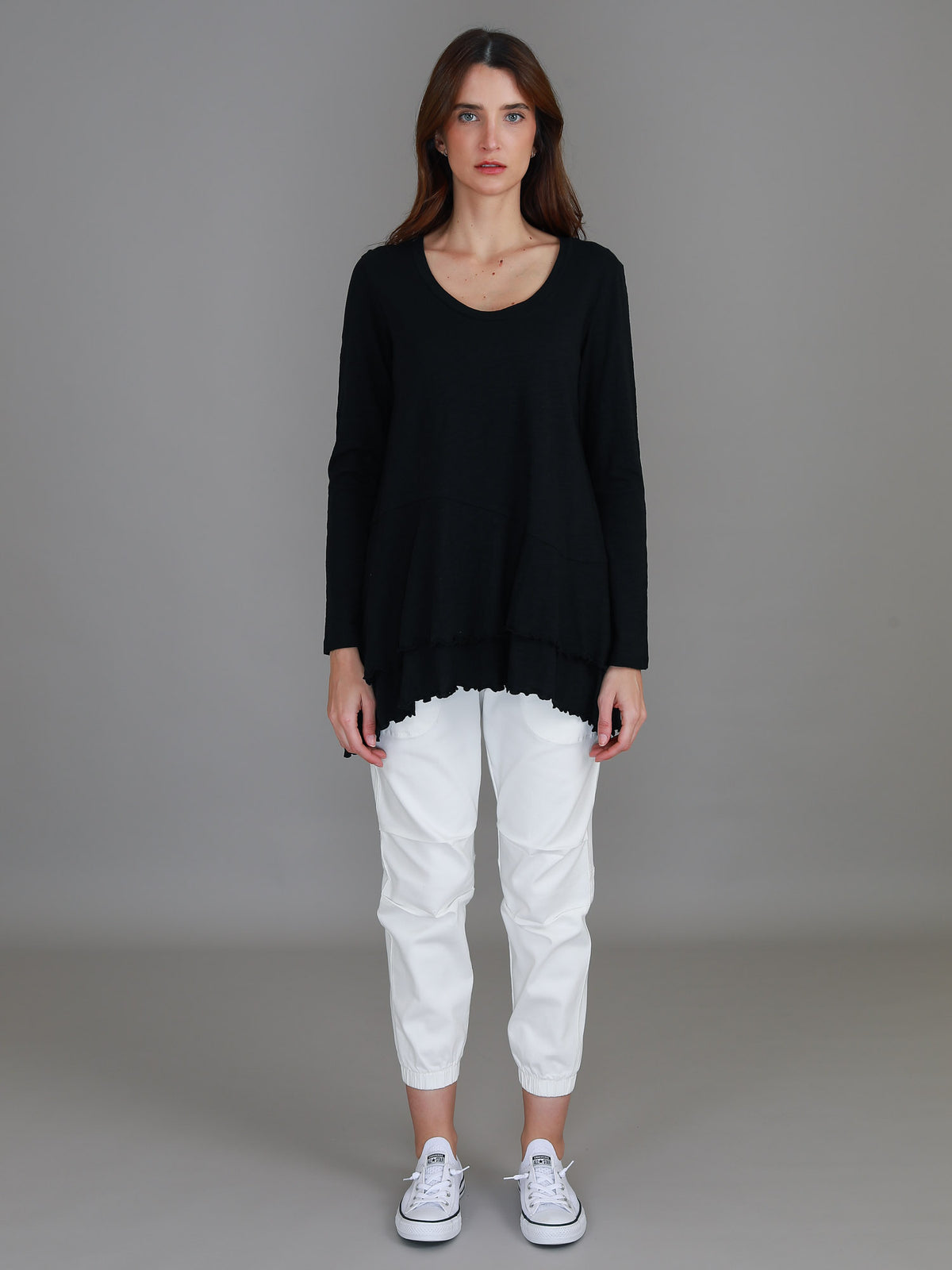 black scoop long sleeve top