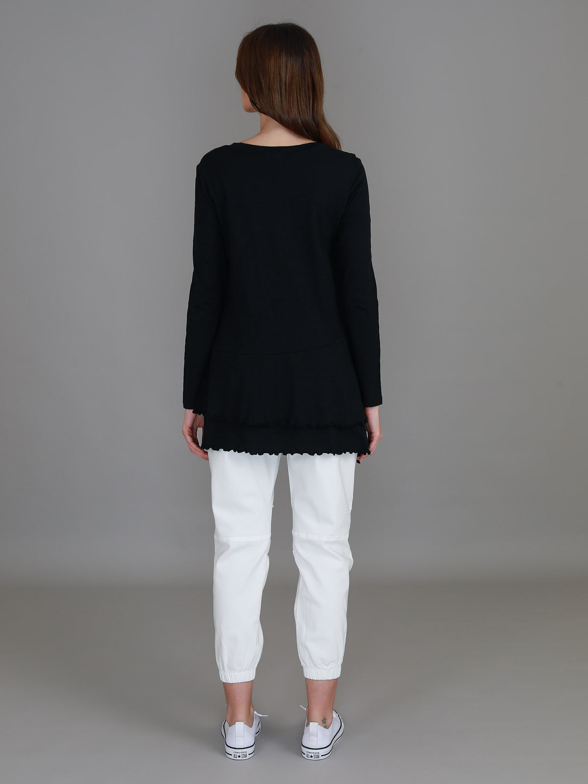black longline ruffle tee