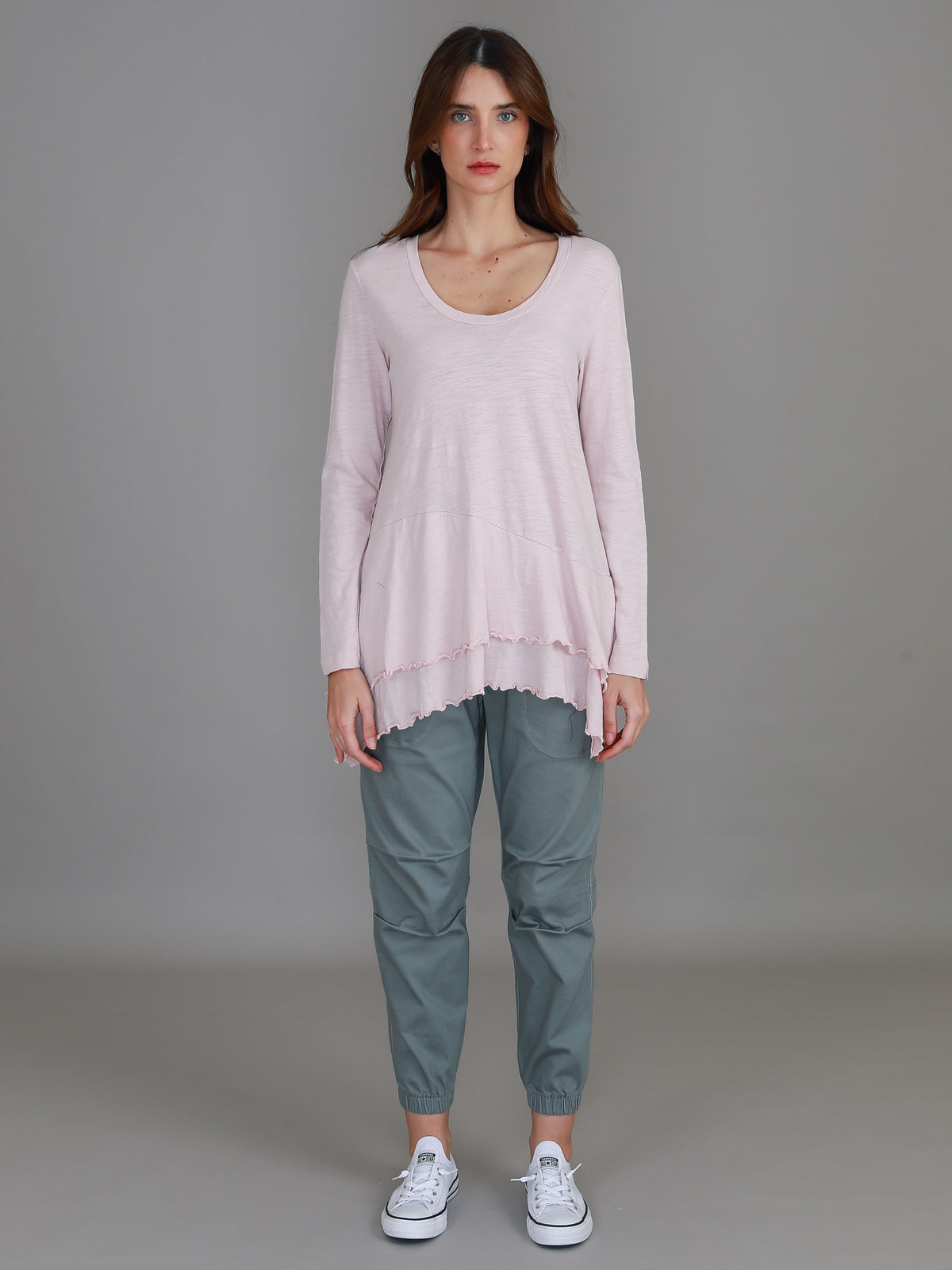 pink ruffle long sleeve tee