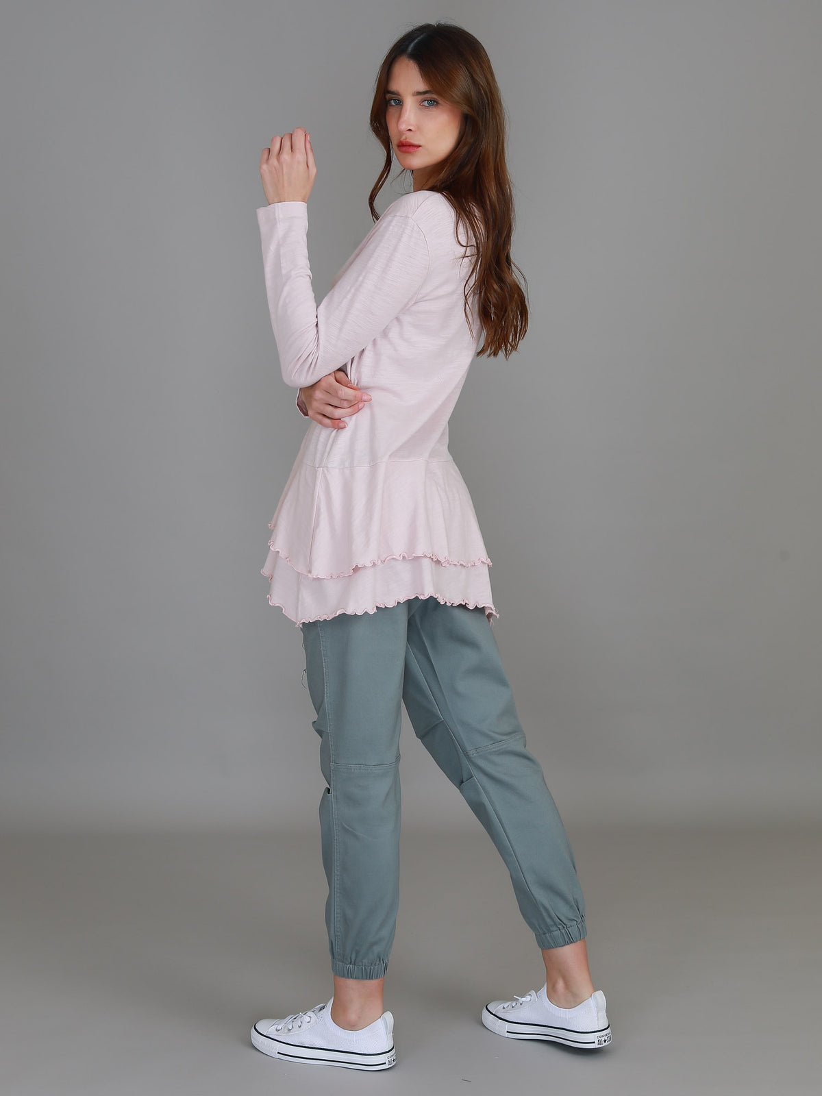 blush scoop neck ruffle tee