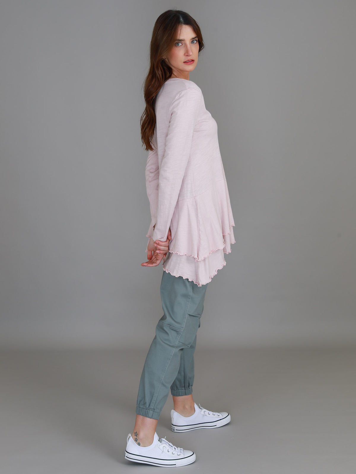 blush marle ruffle tee