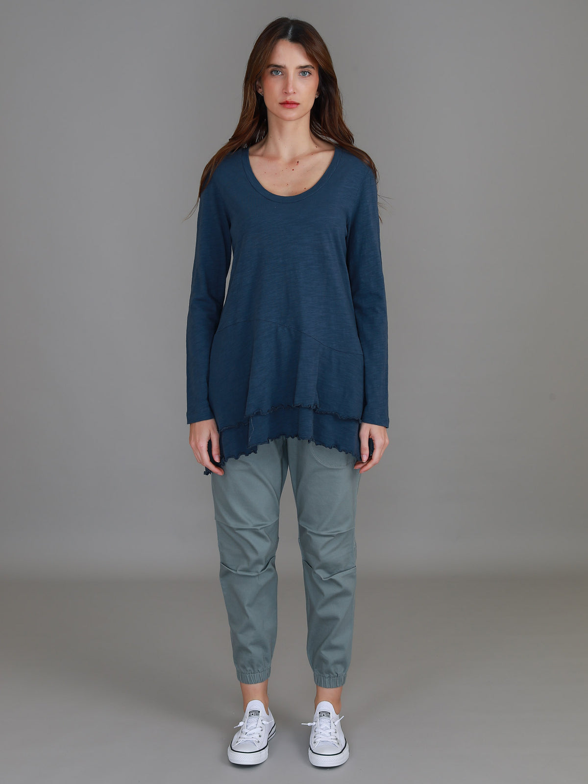 navy longline ruffle tee