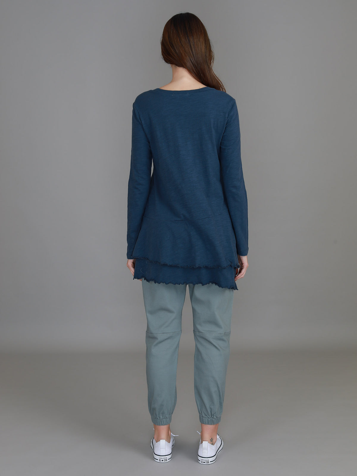 indigo scoop neck long sleeve tee