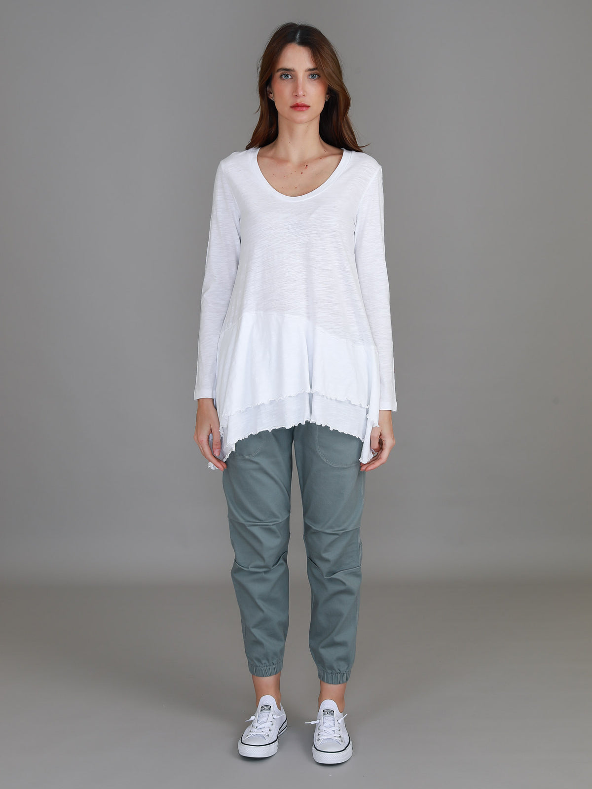 white ruffle scoop tee