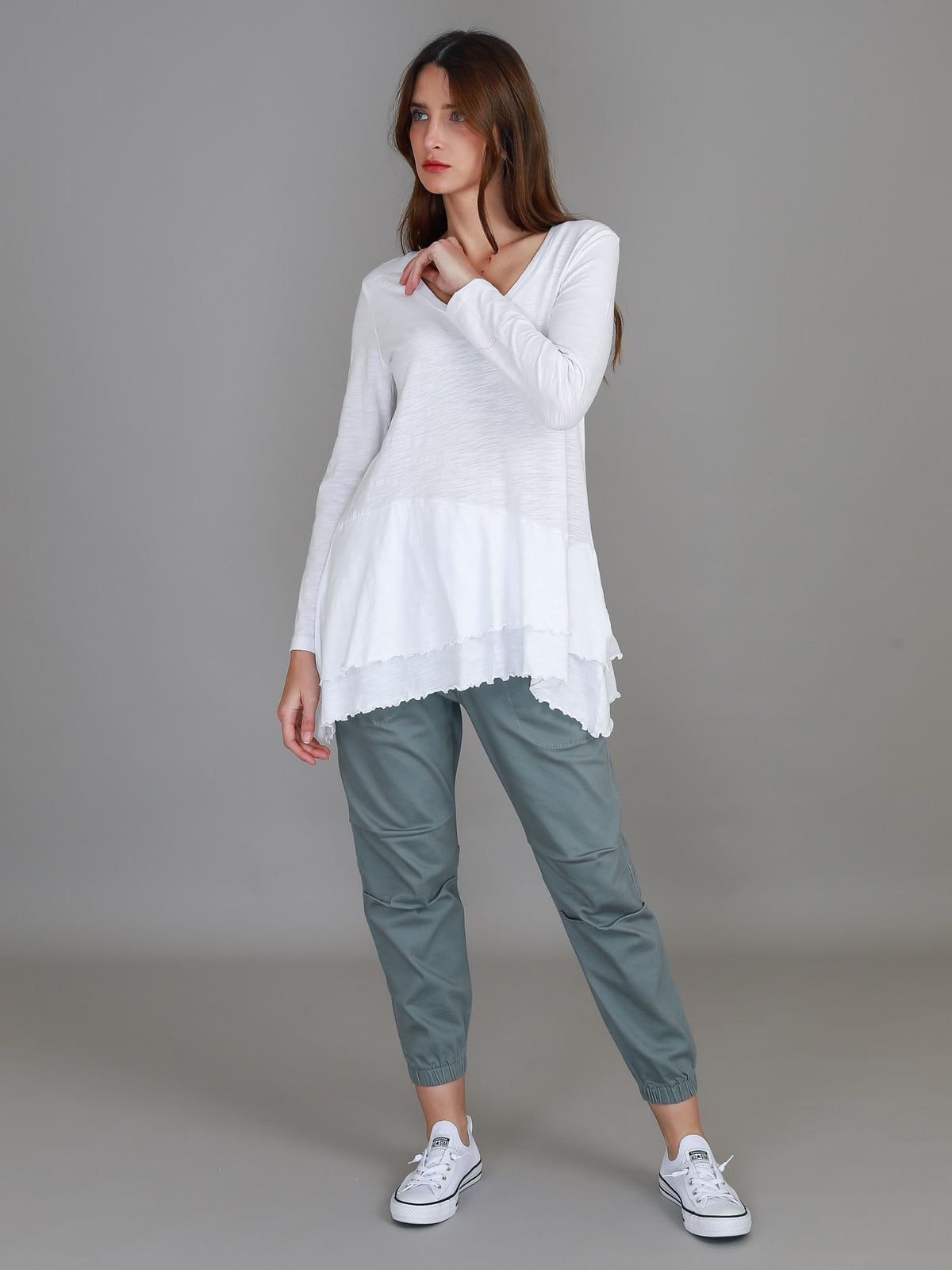 white longline ruffle tee