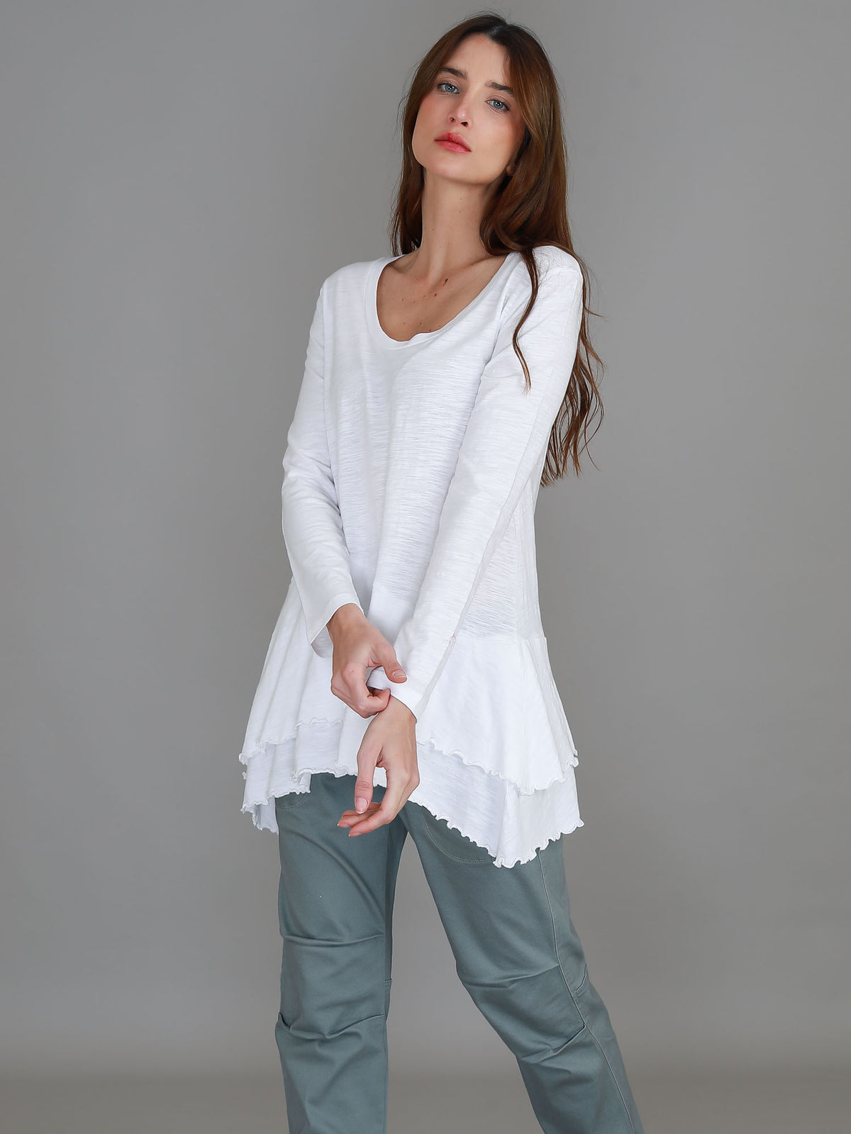 Trinity Longline Ruffle Hem T Shirt