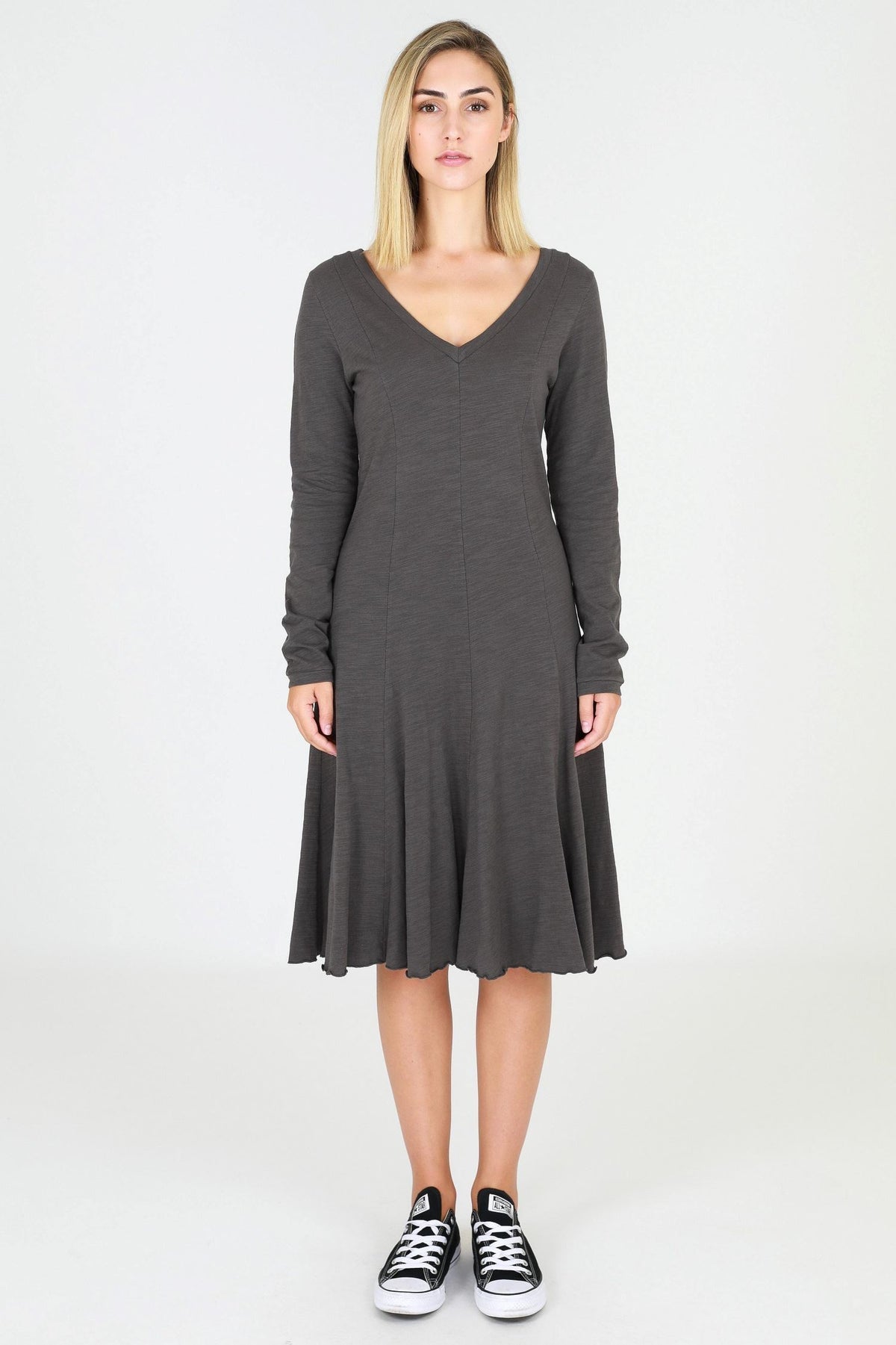 dark grey midi dress
