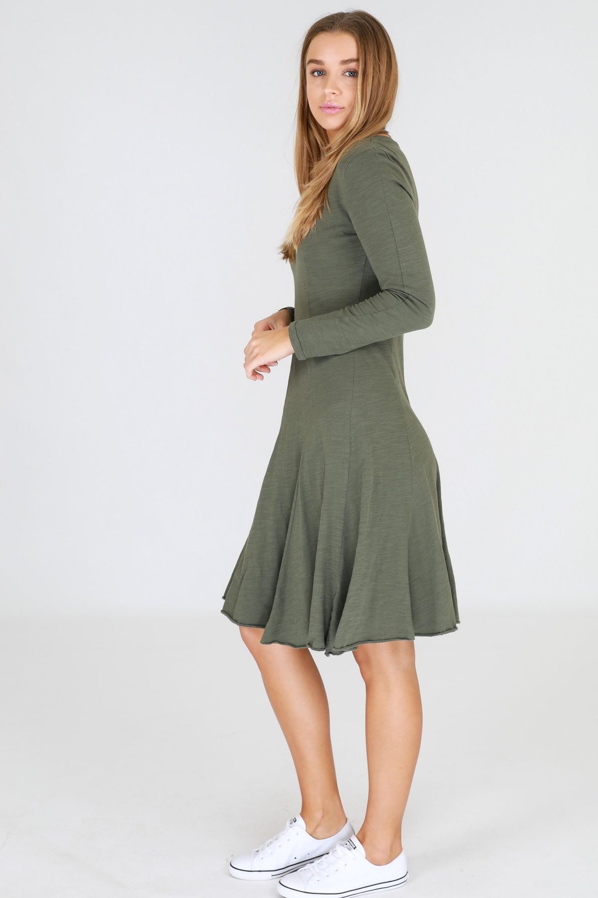 khaki long sleeve dress