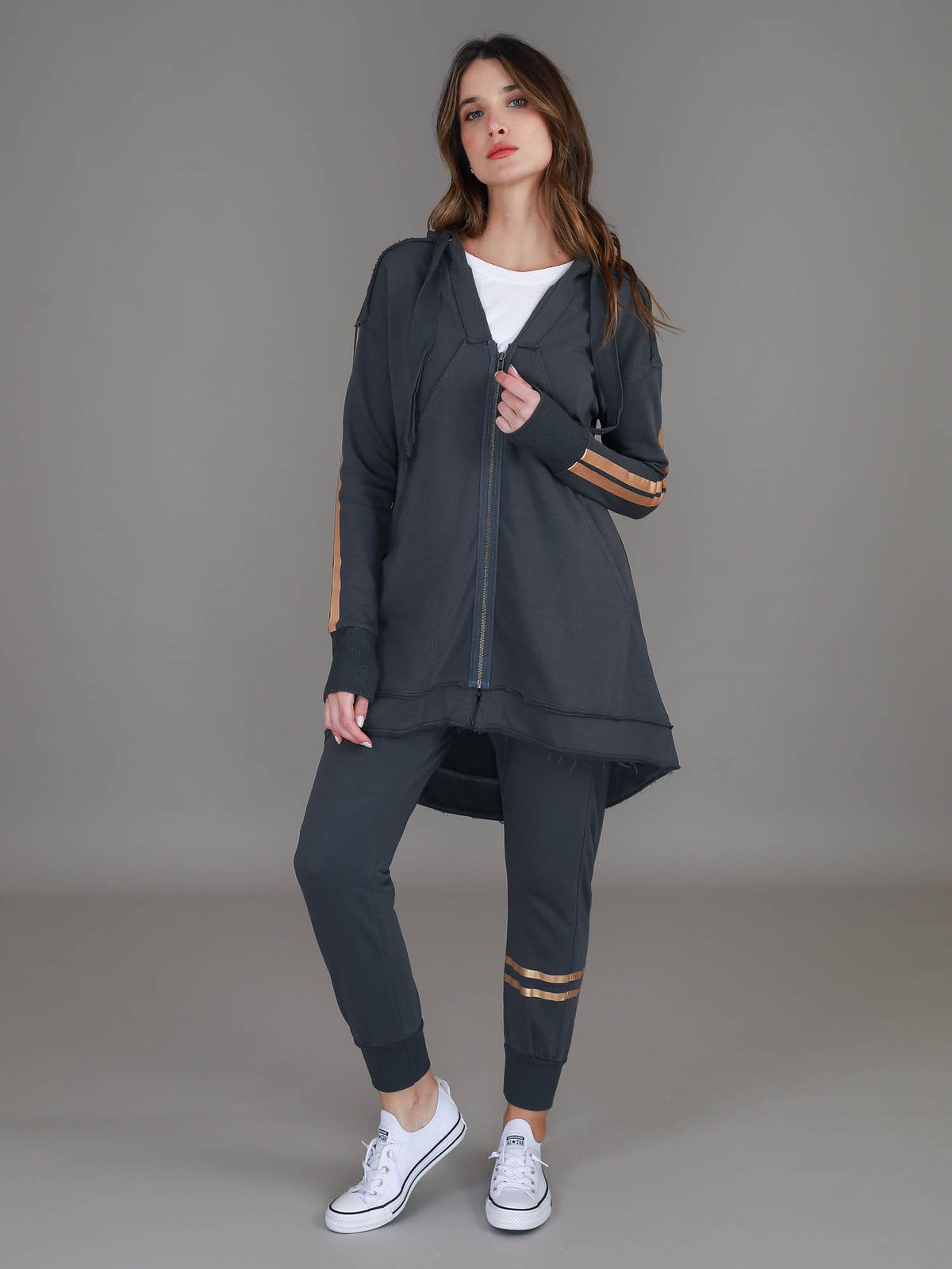 grey jacket womens #color_charcoal/gold