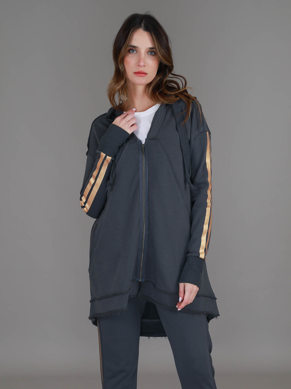 grey zip up jacket #color_charcoal/gold