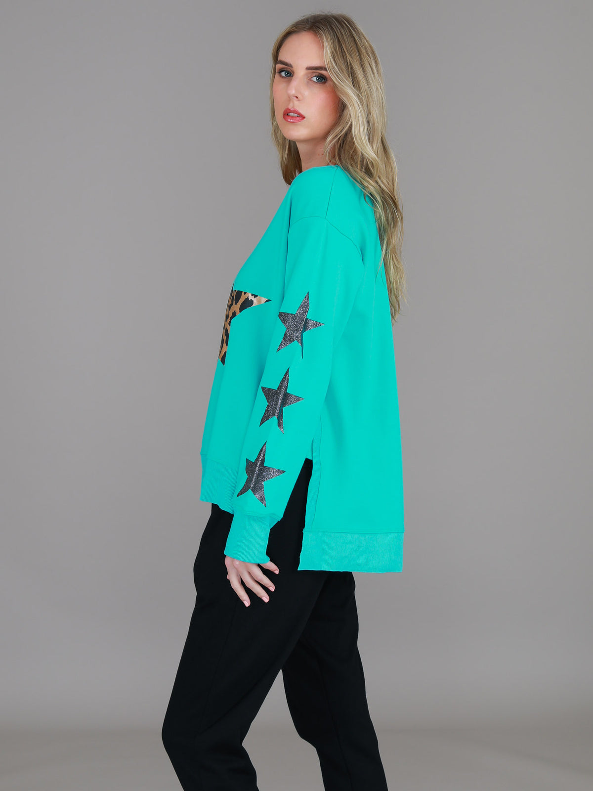 bright green sweater