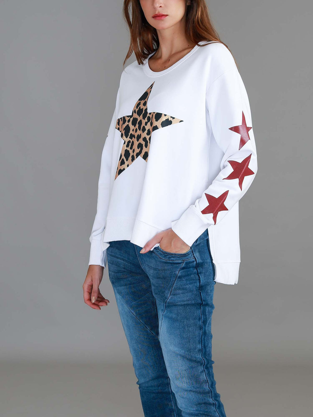 leopard star sweatshirt white