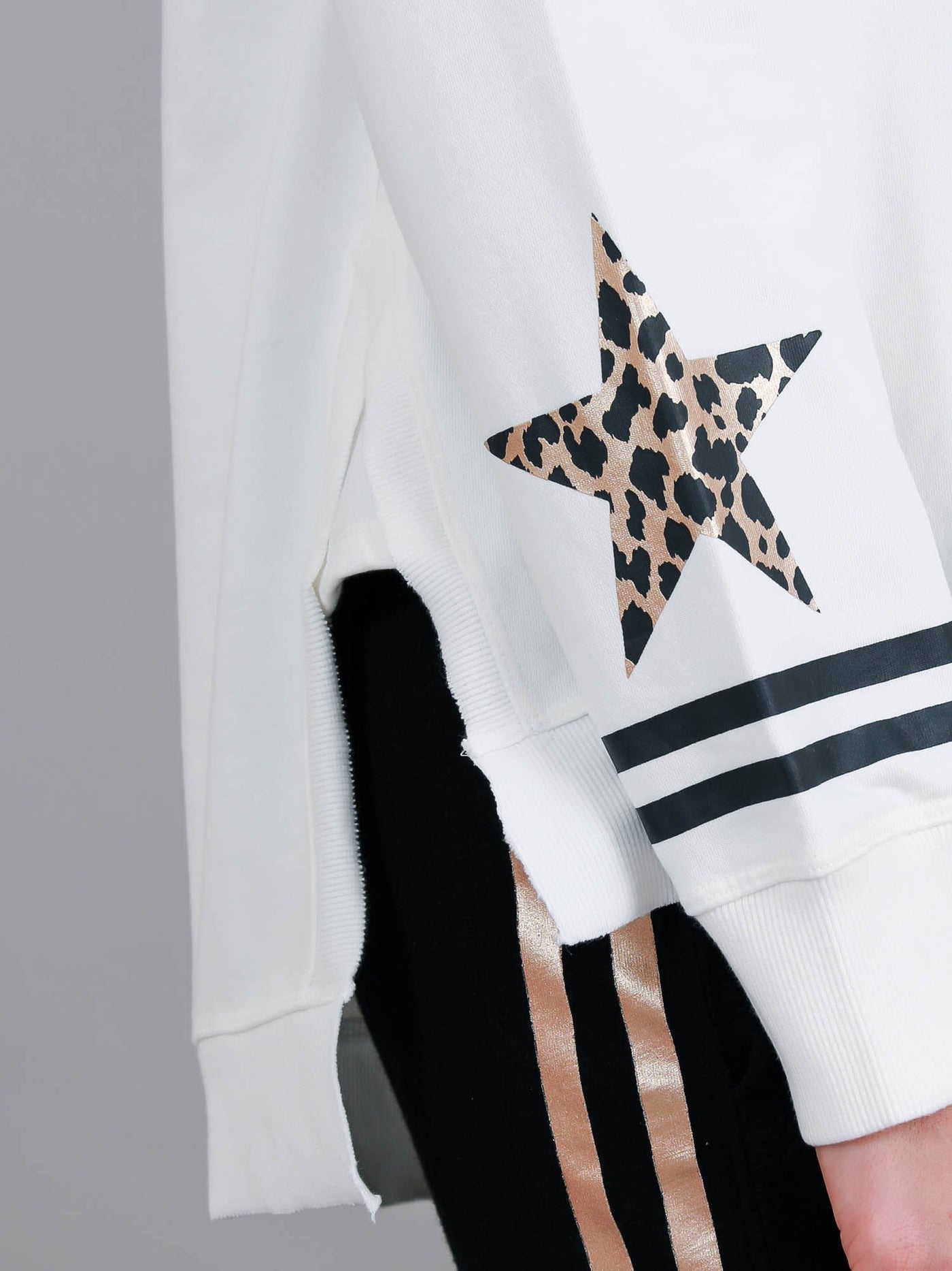 Oxford Leopard Star Print on Sleeve Crewneck Sweatshirt