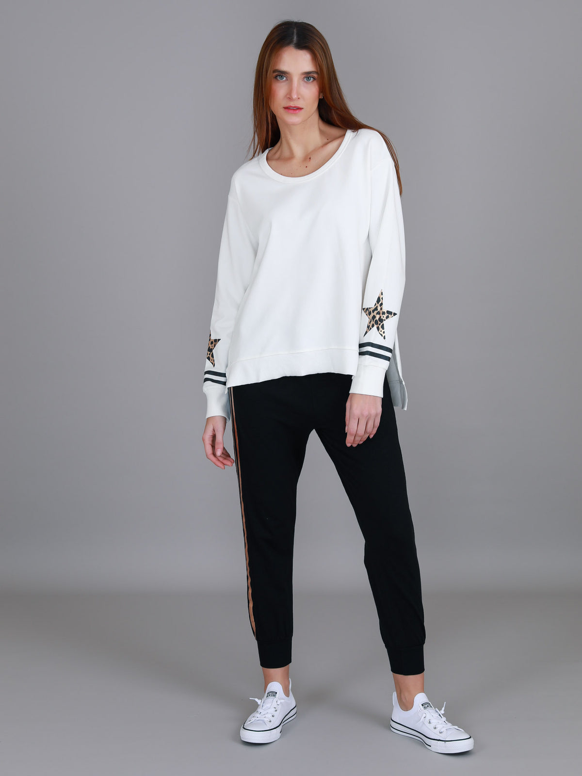 white crew neck jumper