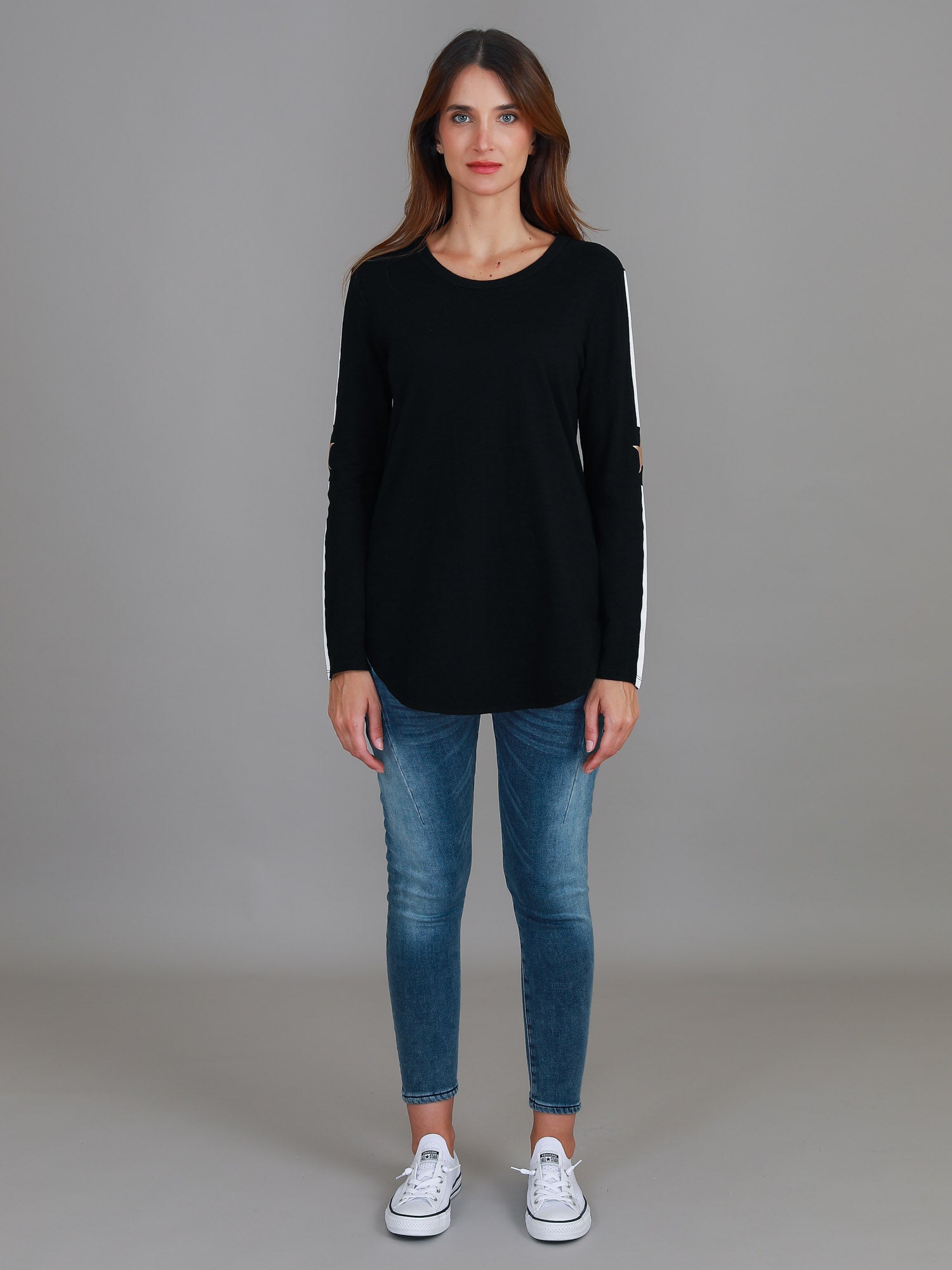 black and white long sleeve top #color_black