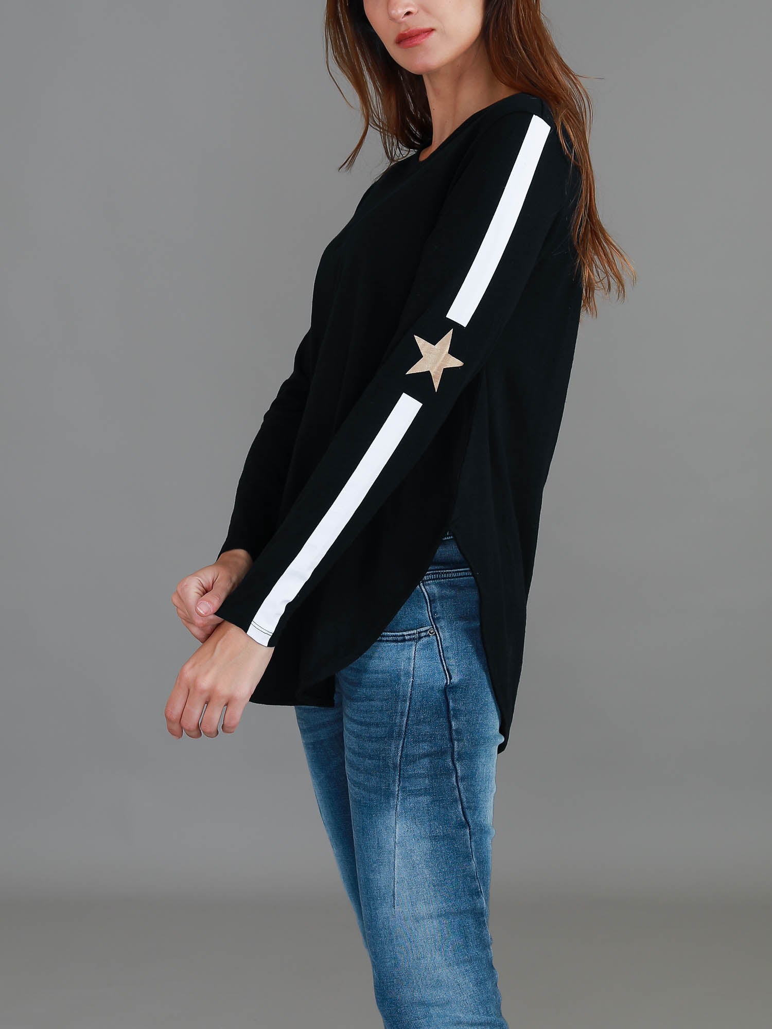 plain black long sleeve top #color_black