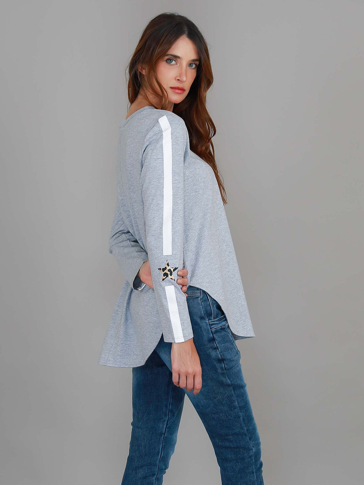 grey marle leopard star tee