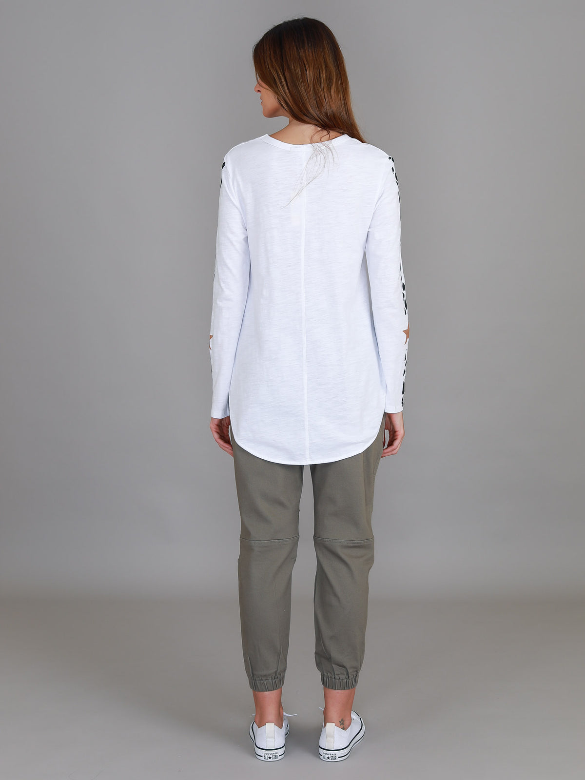 leopard band tee white long sleeve