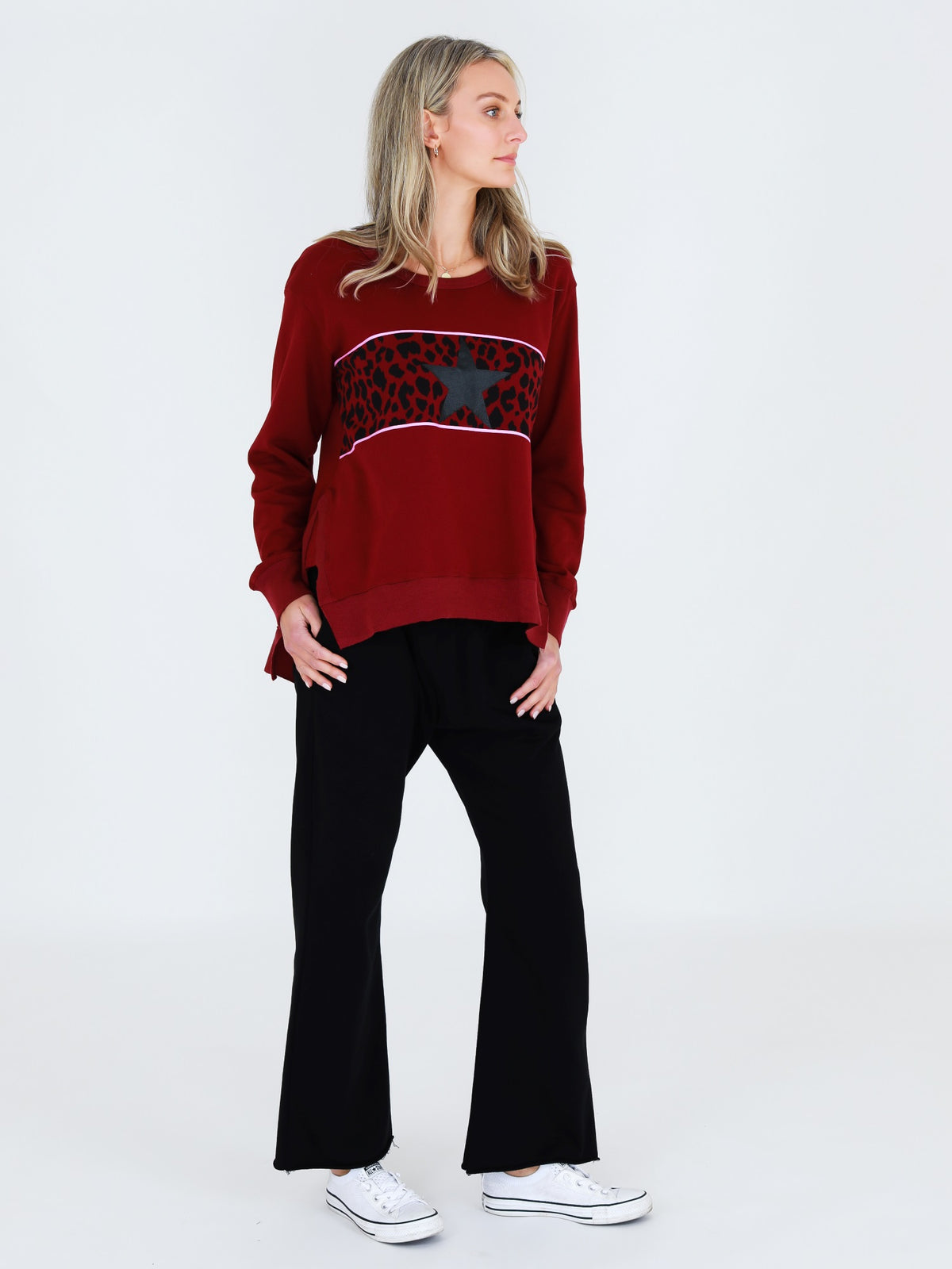 burgundy top