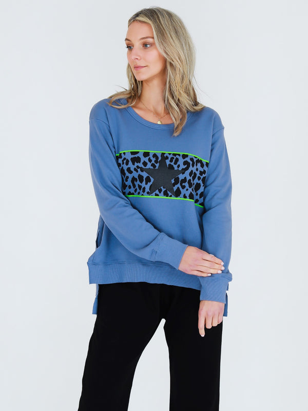 Kerrie Leopard Star Crew Neck Sweatshirt
