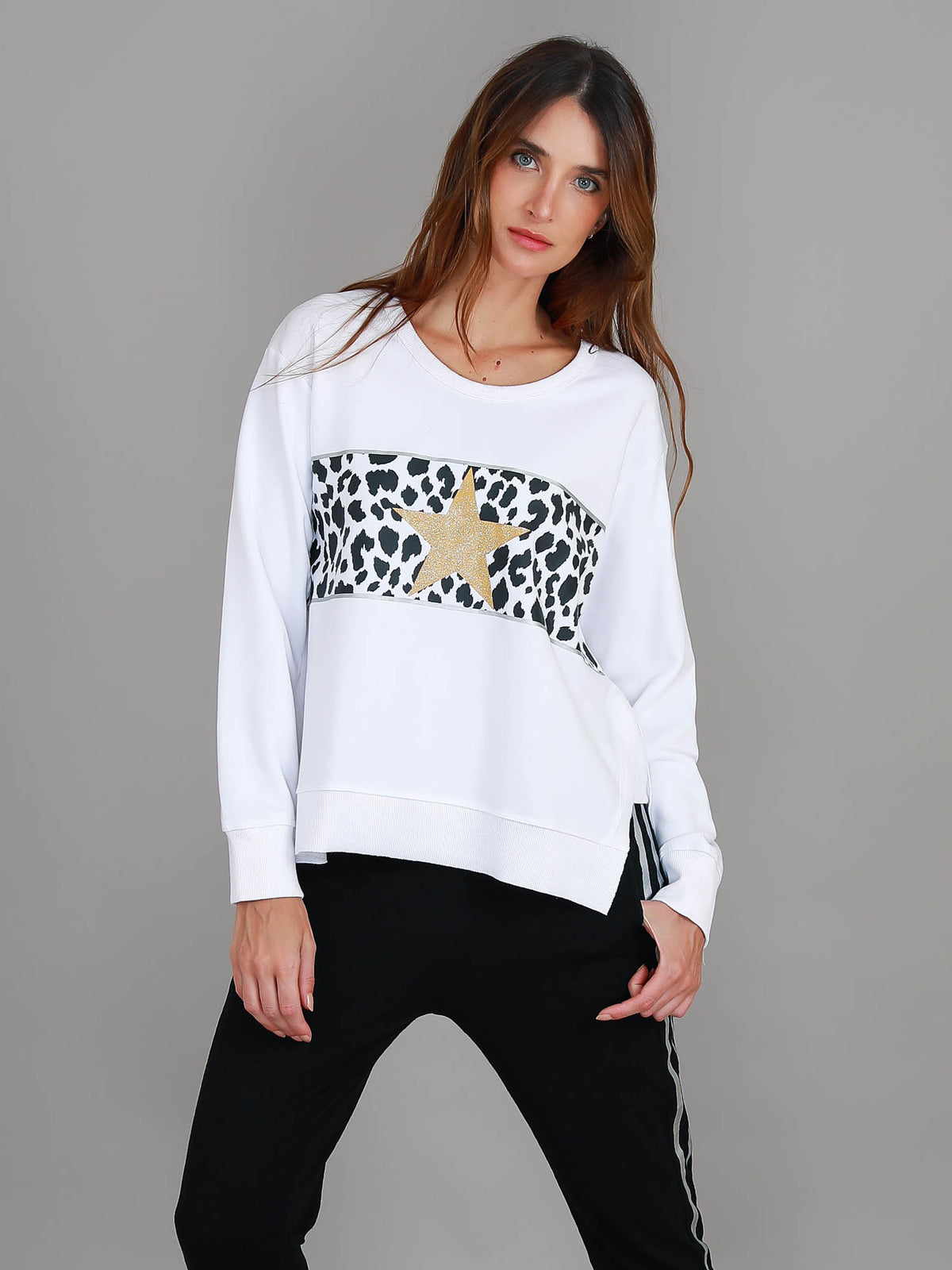 leopard band gold star sweatshirt