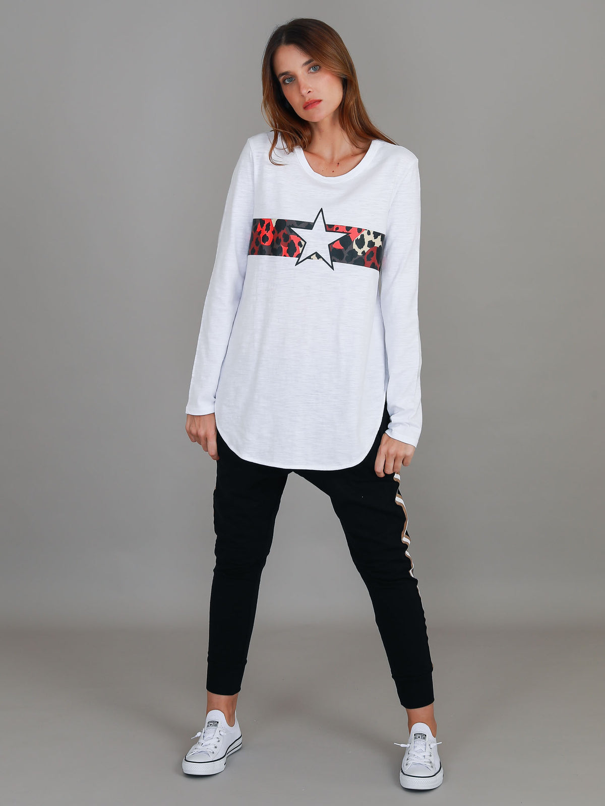 white longline leopard tee