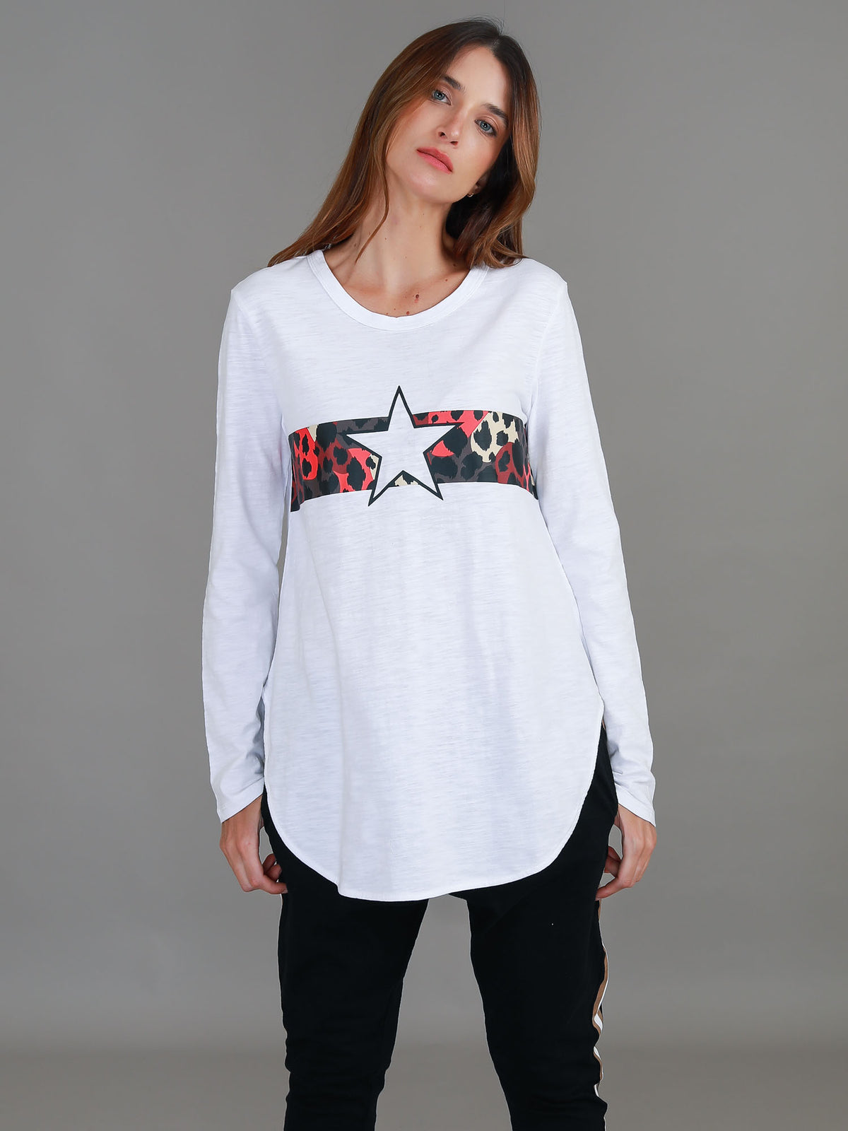 leopard star band tee