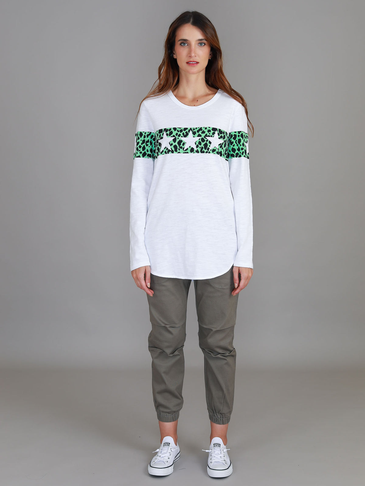 white long sleeve leopard tee