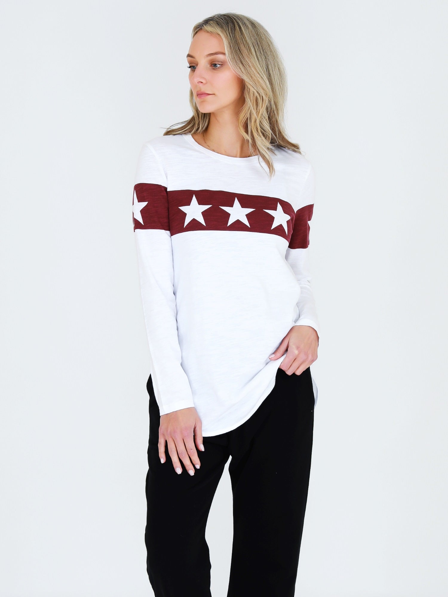 womens white long sleeve shirt #color_cranberry