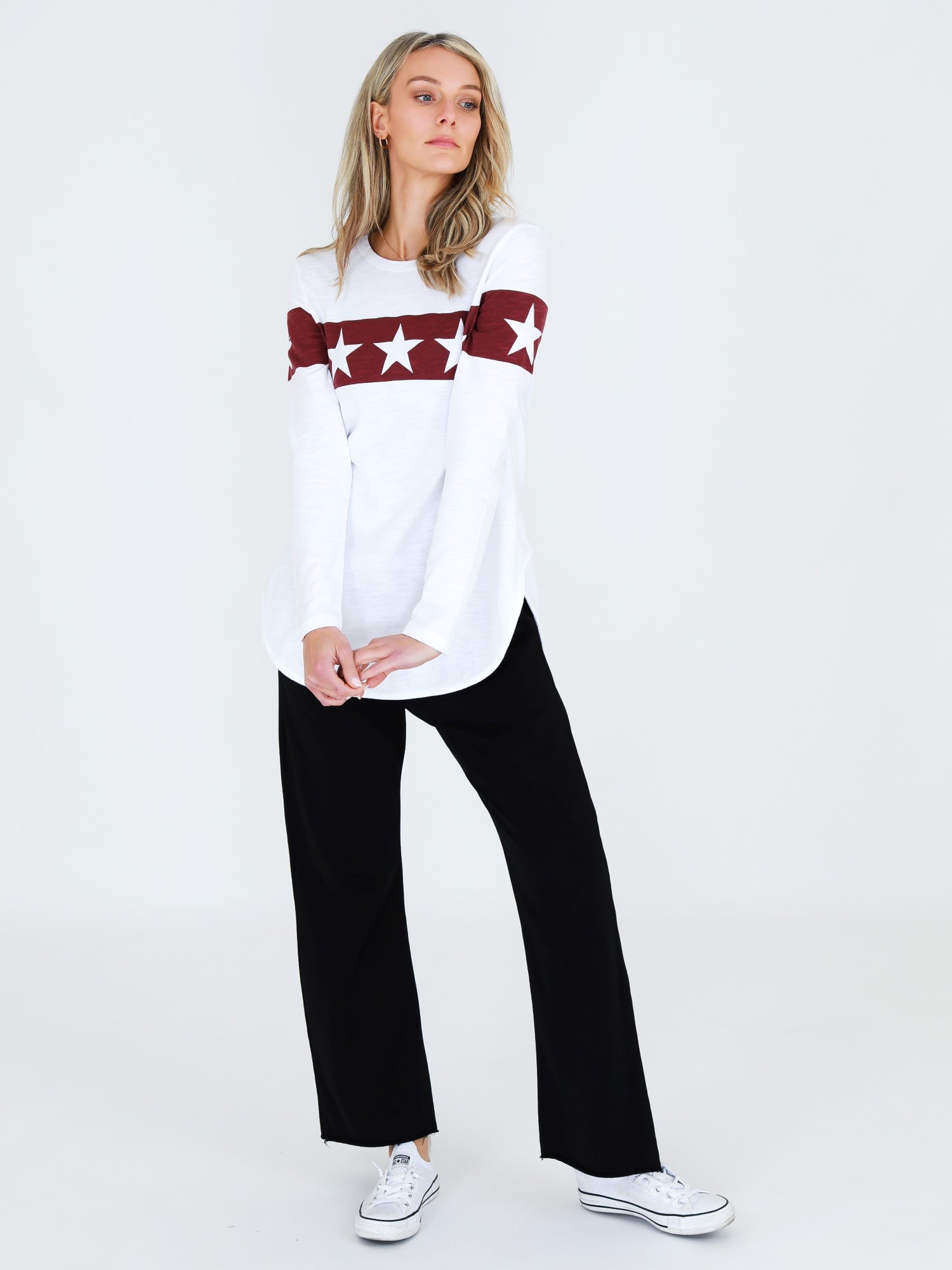 womens white long sleeve top #color_cranberry