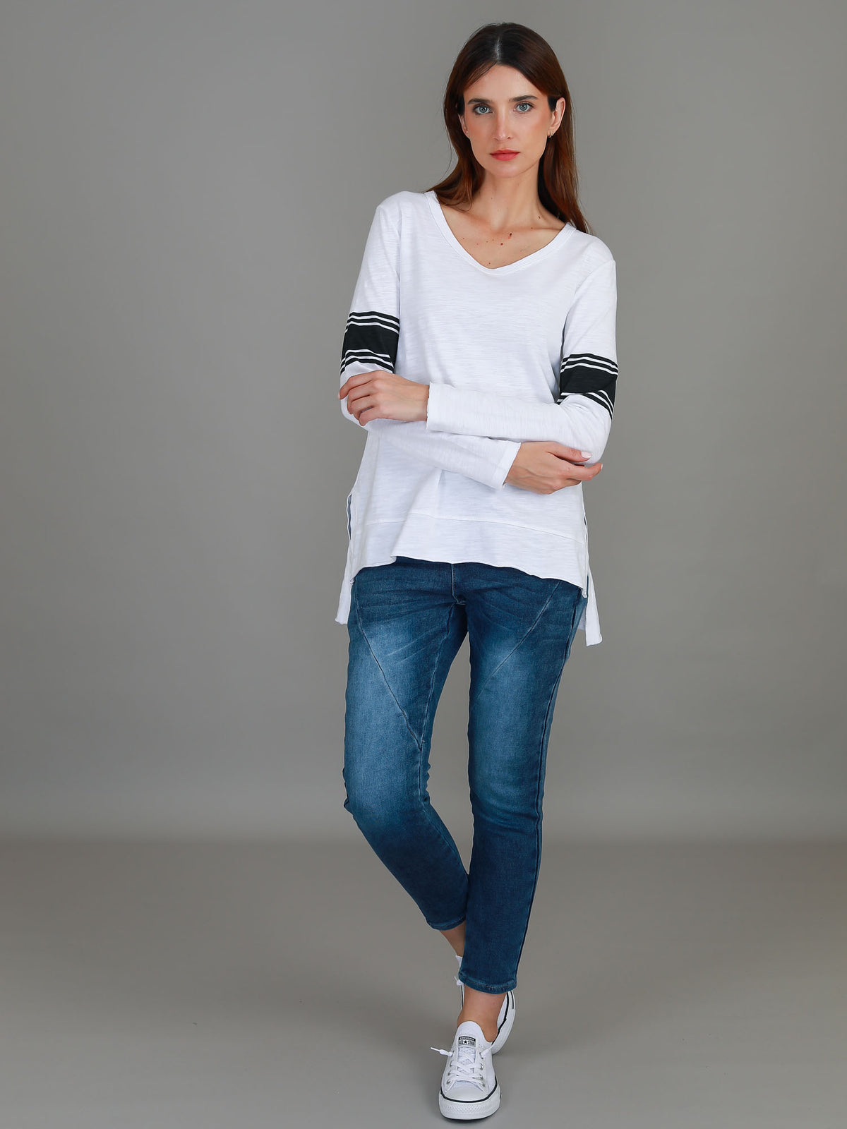 Carmel Contrasting Band Long Sleeve T Shirt (Sale)