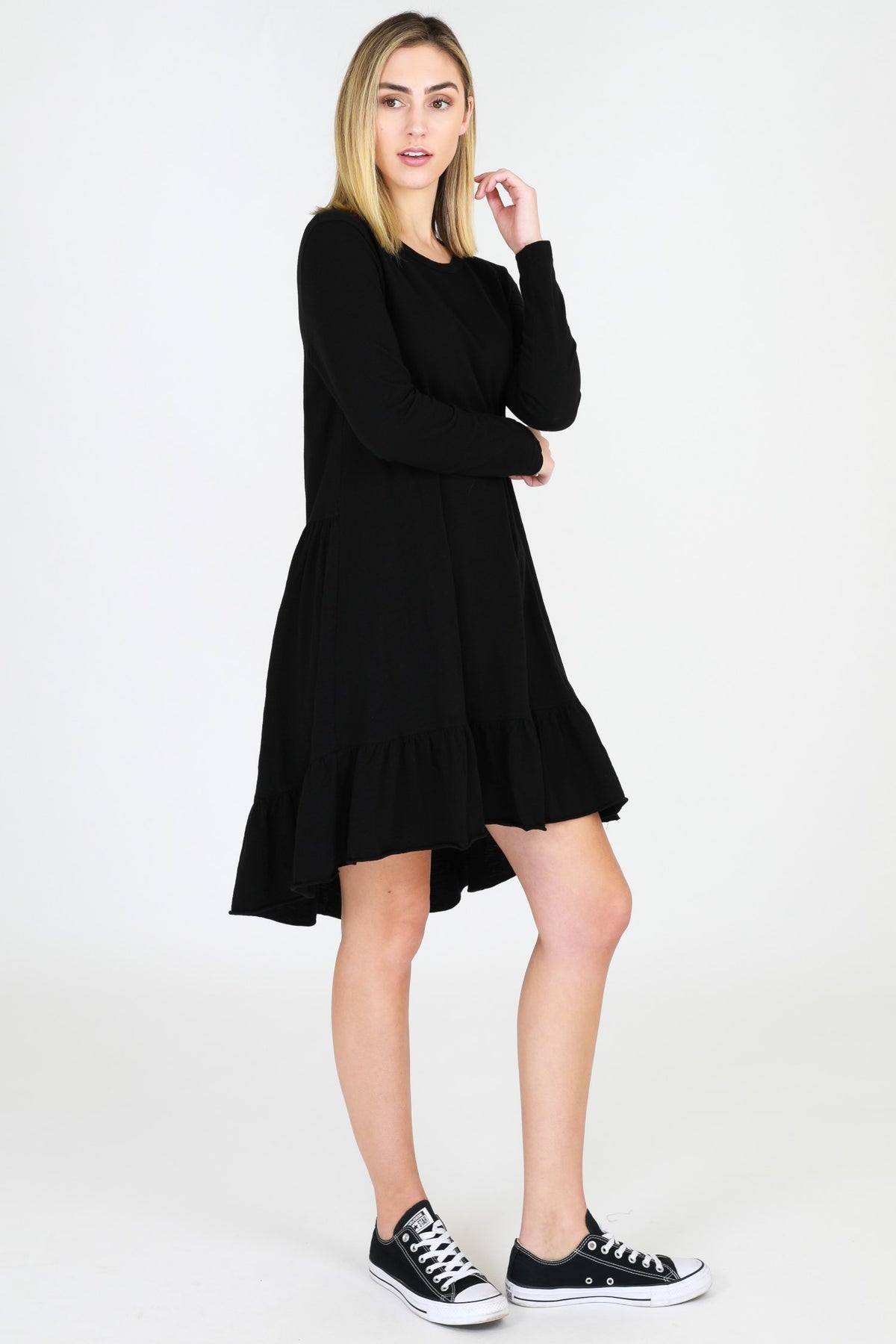 black ruffle hem dress