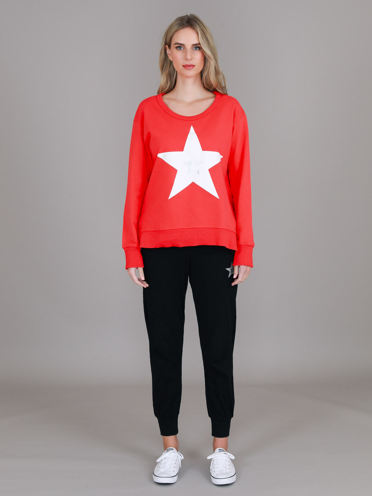 red crewneck sweatshirt