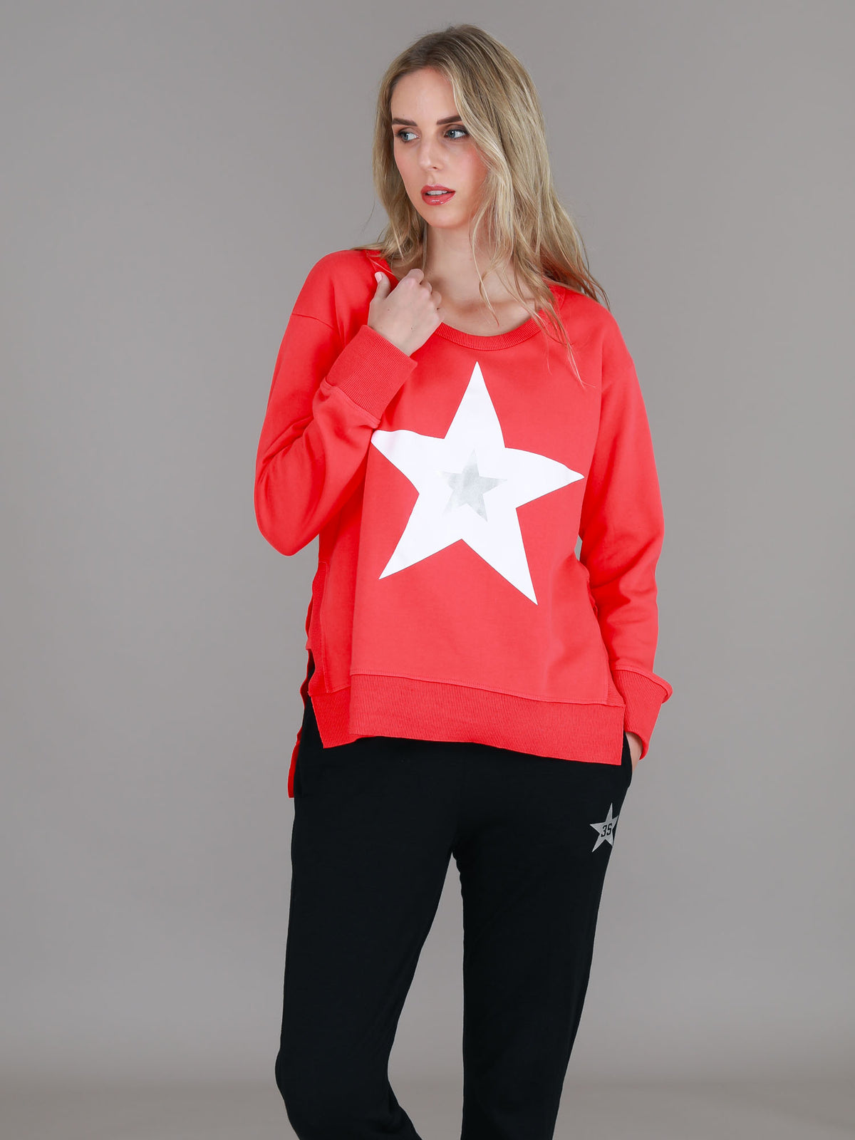 red sweatshirt