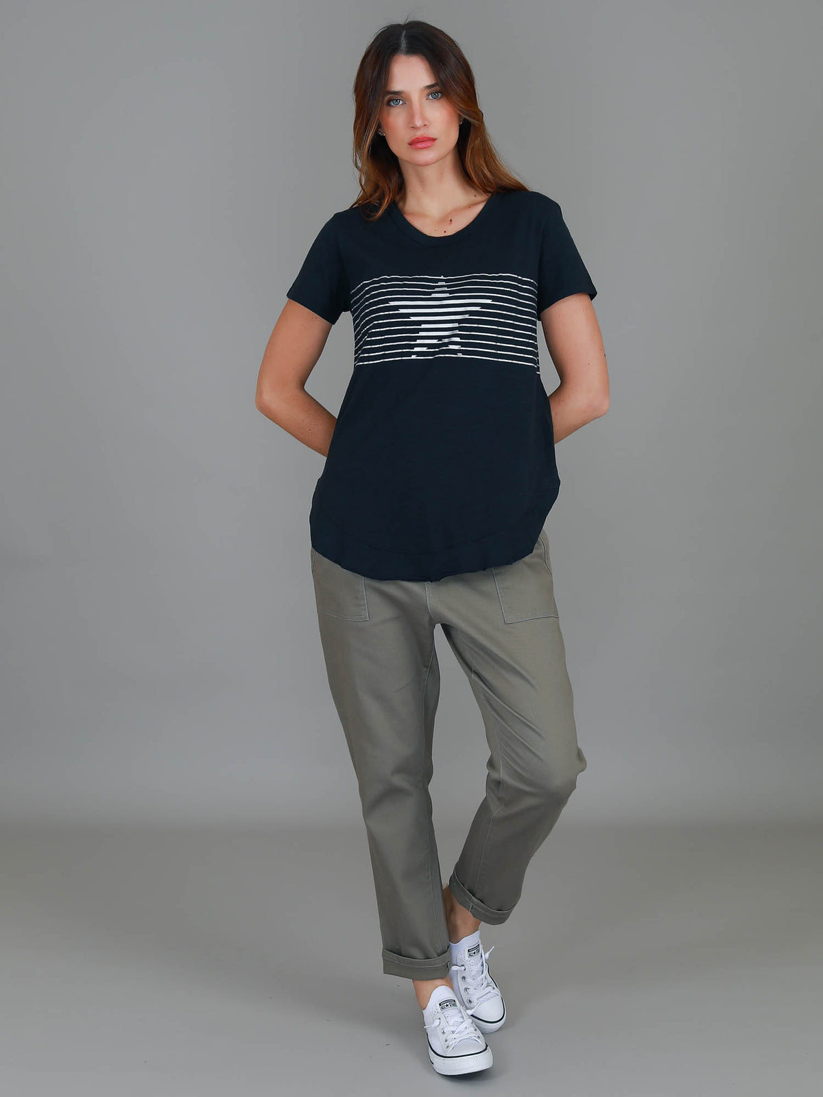 navy star print tee