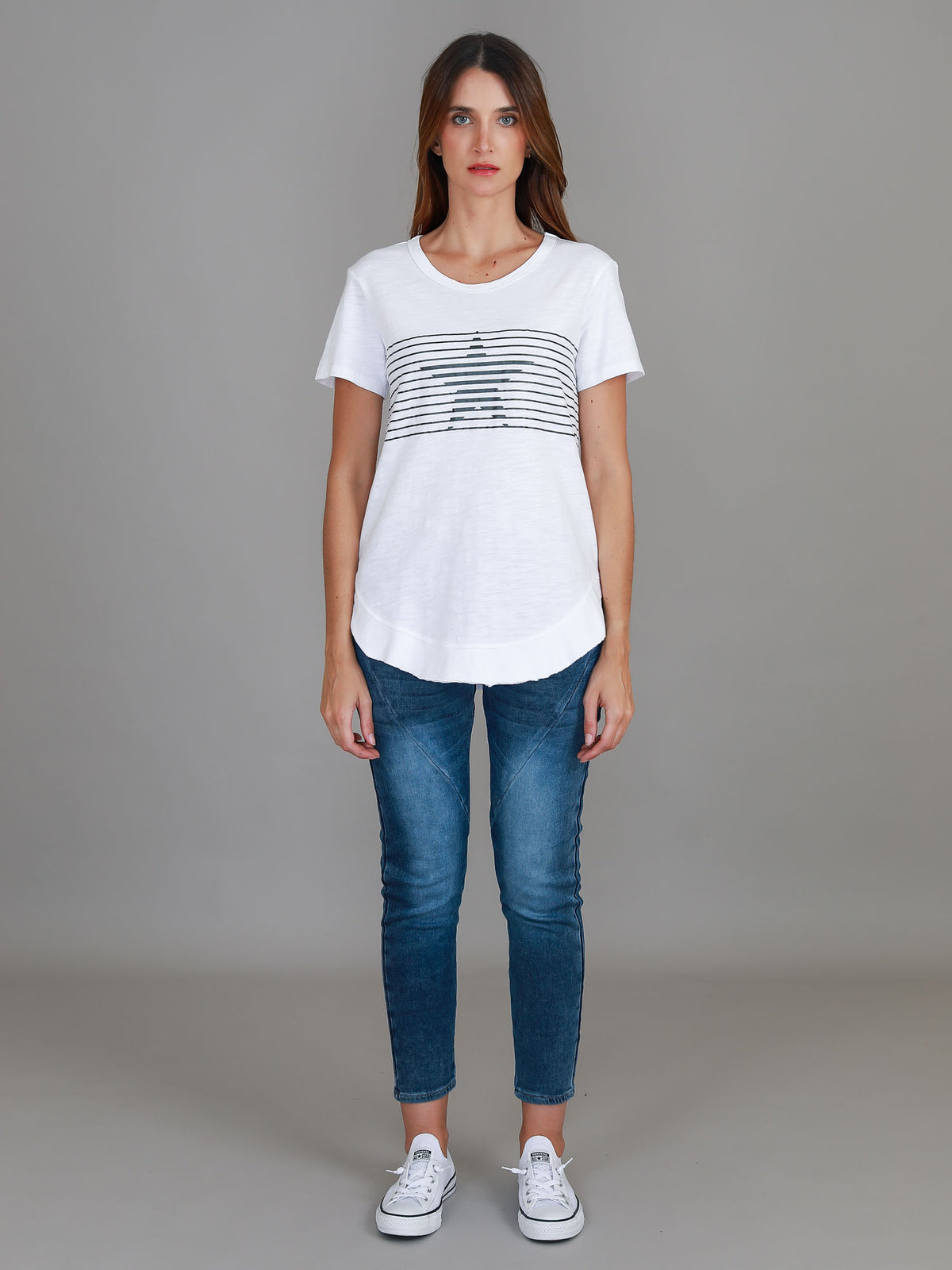 star print white tee