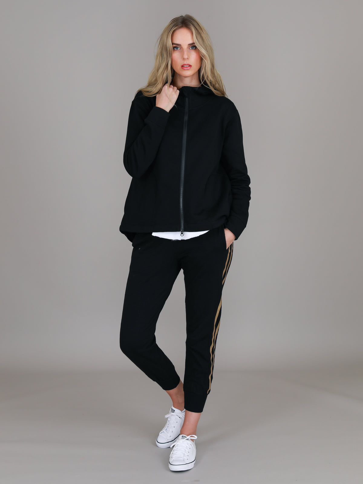 black zip up hoodie