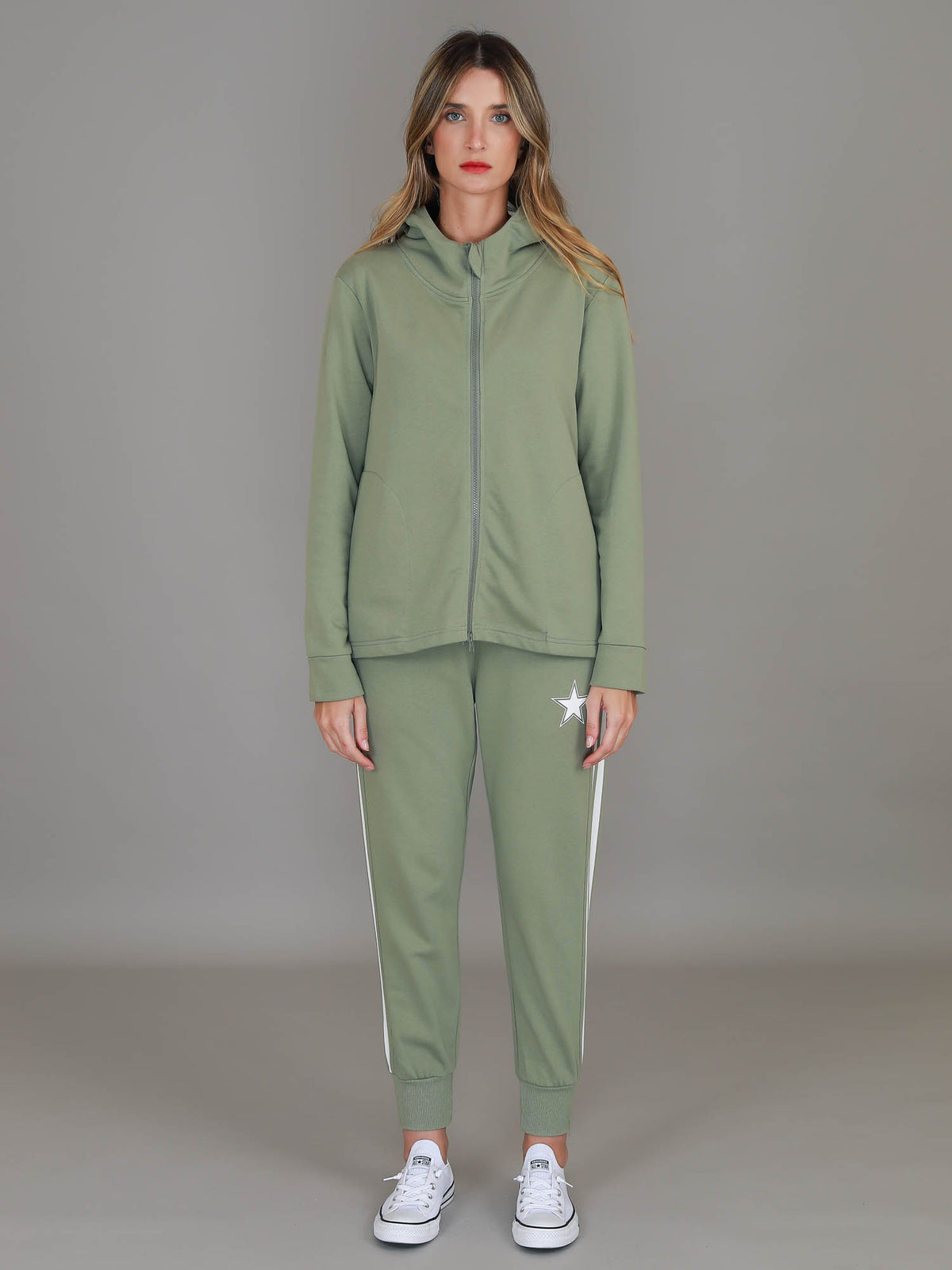 green zip up jacket