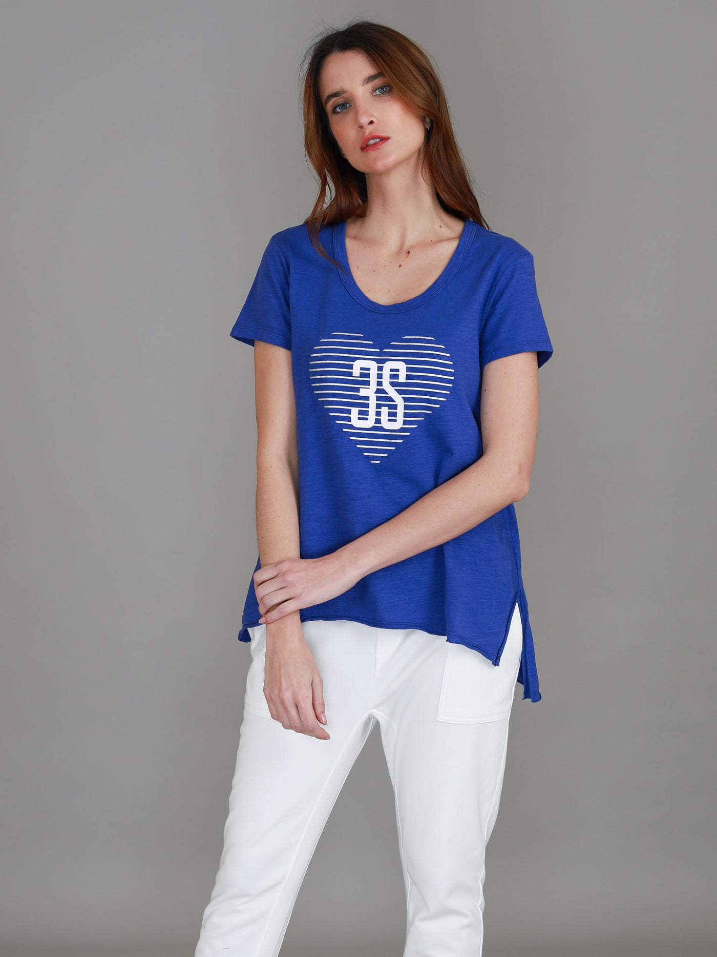 Ellie 3S Logo Stripe Heart Short Sleeve T Shirt