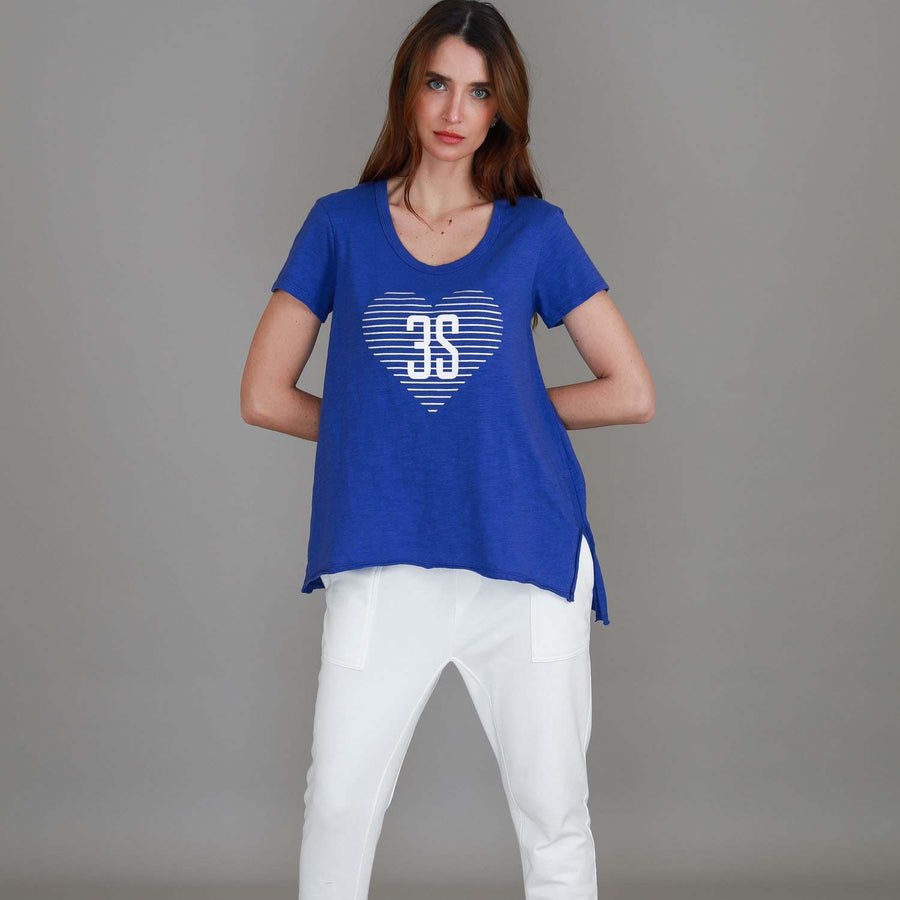Ellie 3S Logo Stripe Heart Short Sleeve T Shirt size guide