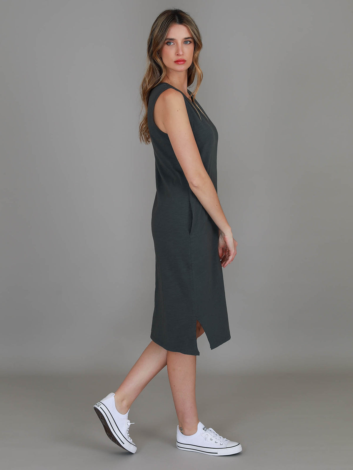 grey side split dress