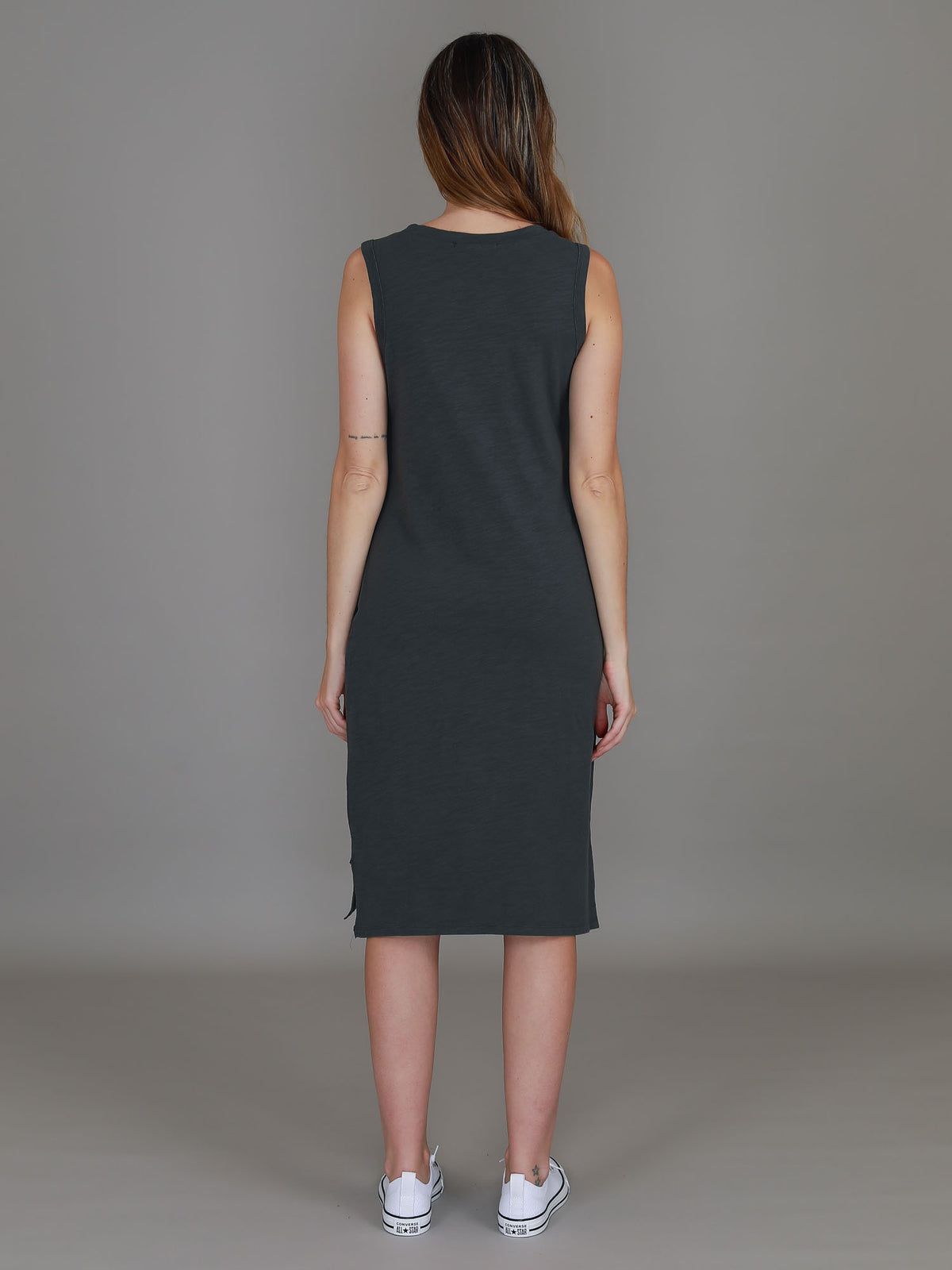 grey knee length tank dress