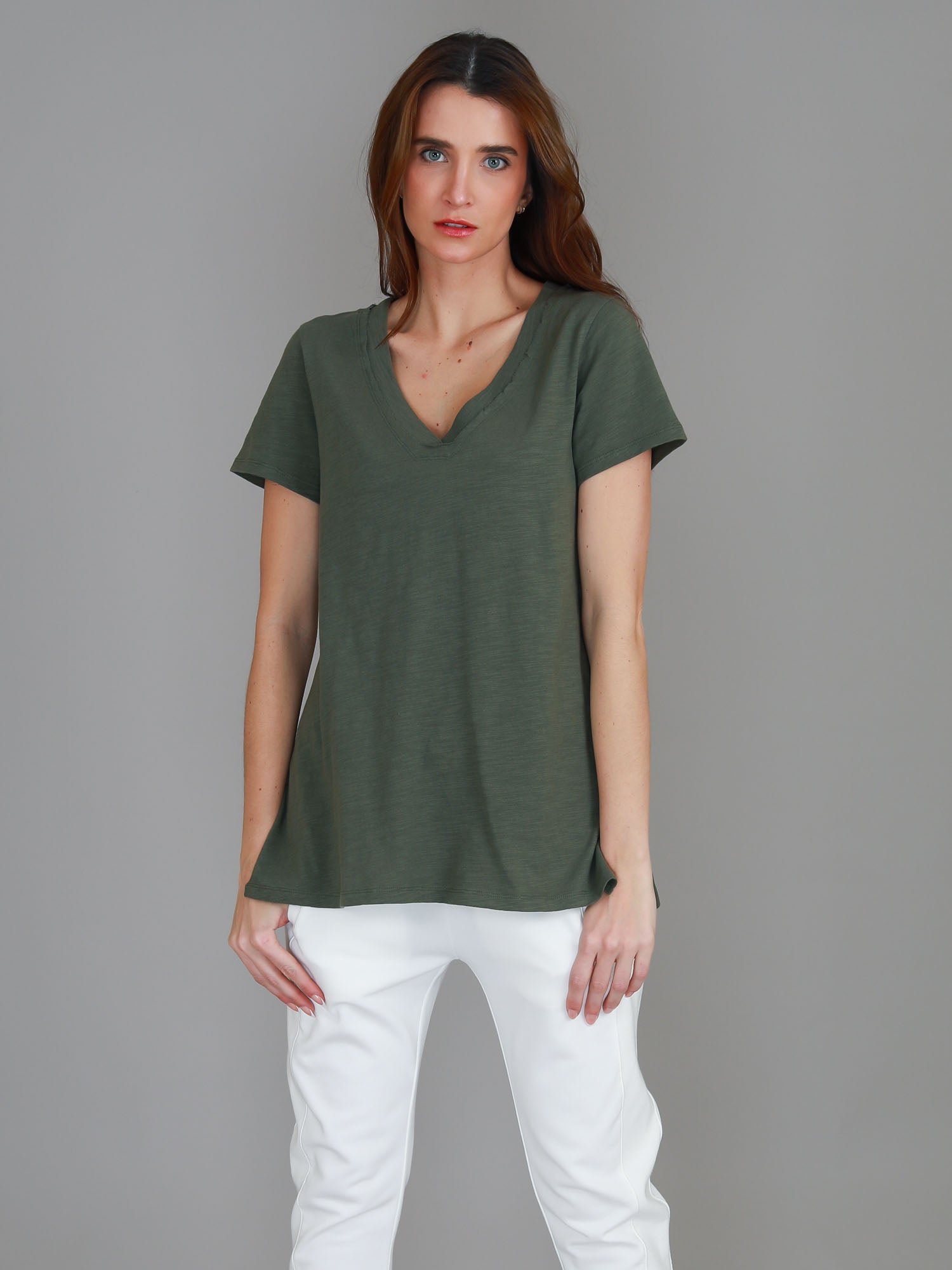 womens v neck top #color_khaki