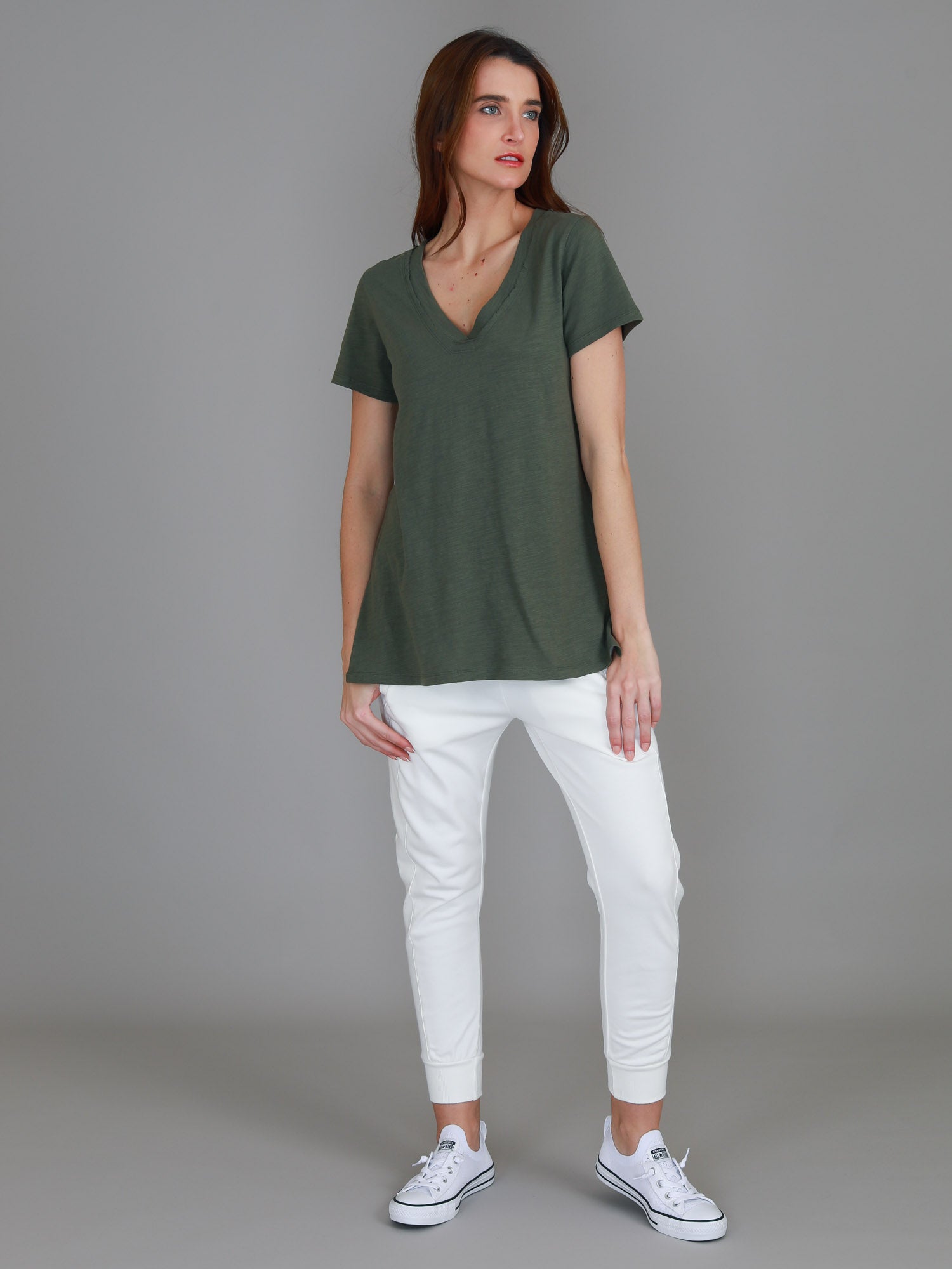 v neck cotton t shirt #color_khaki