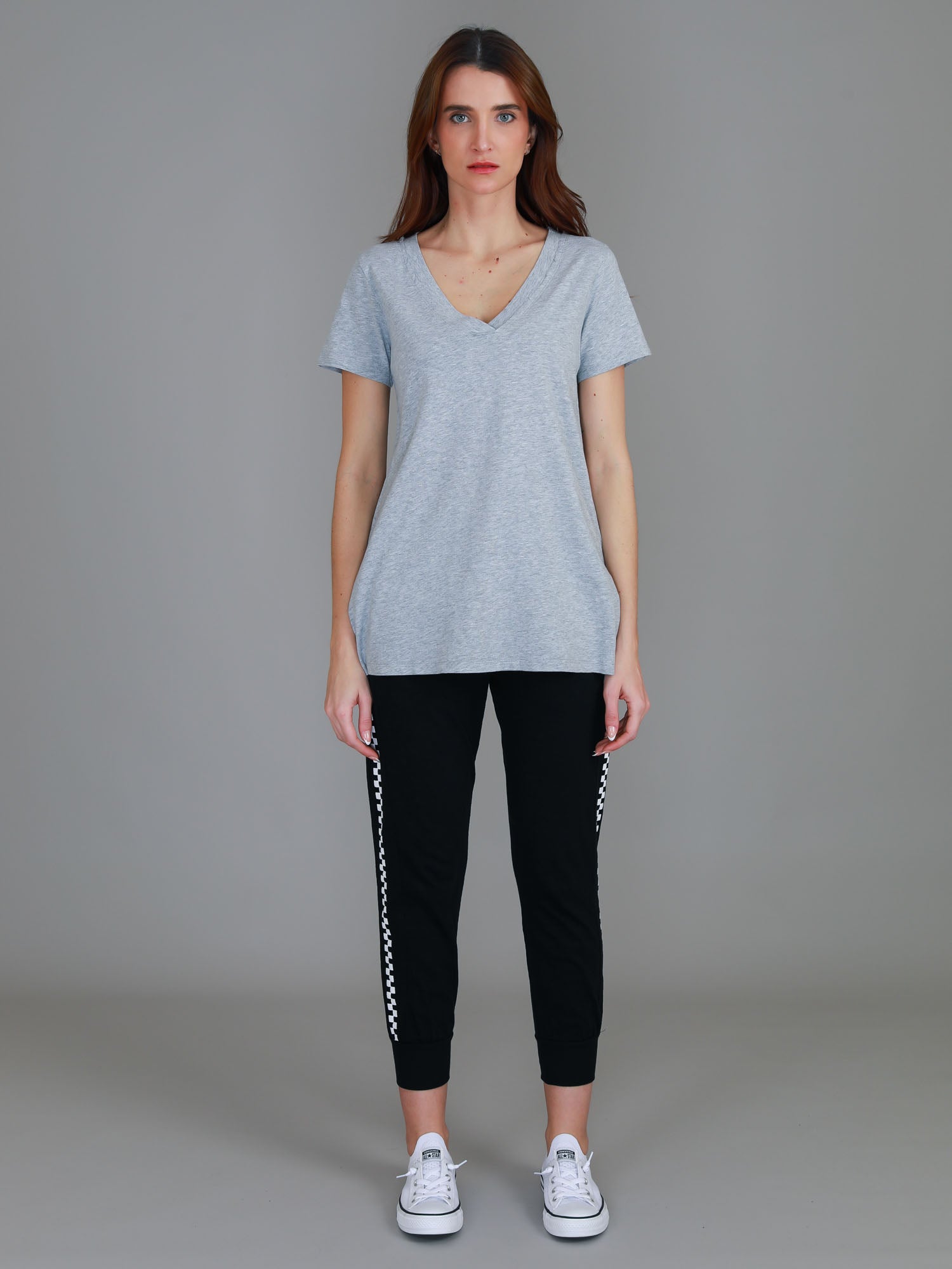 womens v neck #color_grey marle