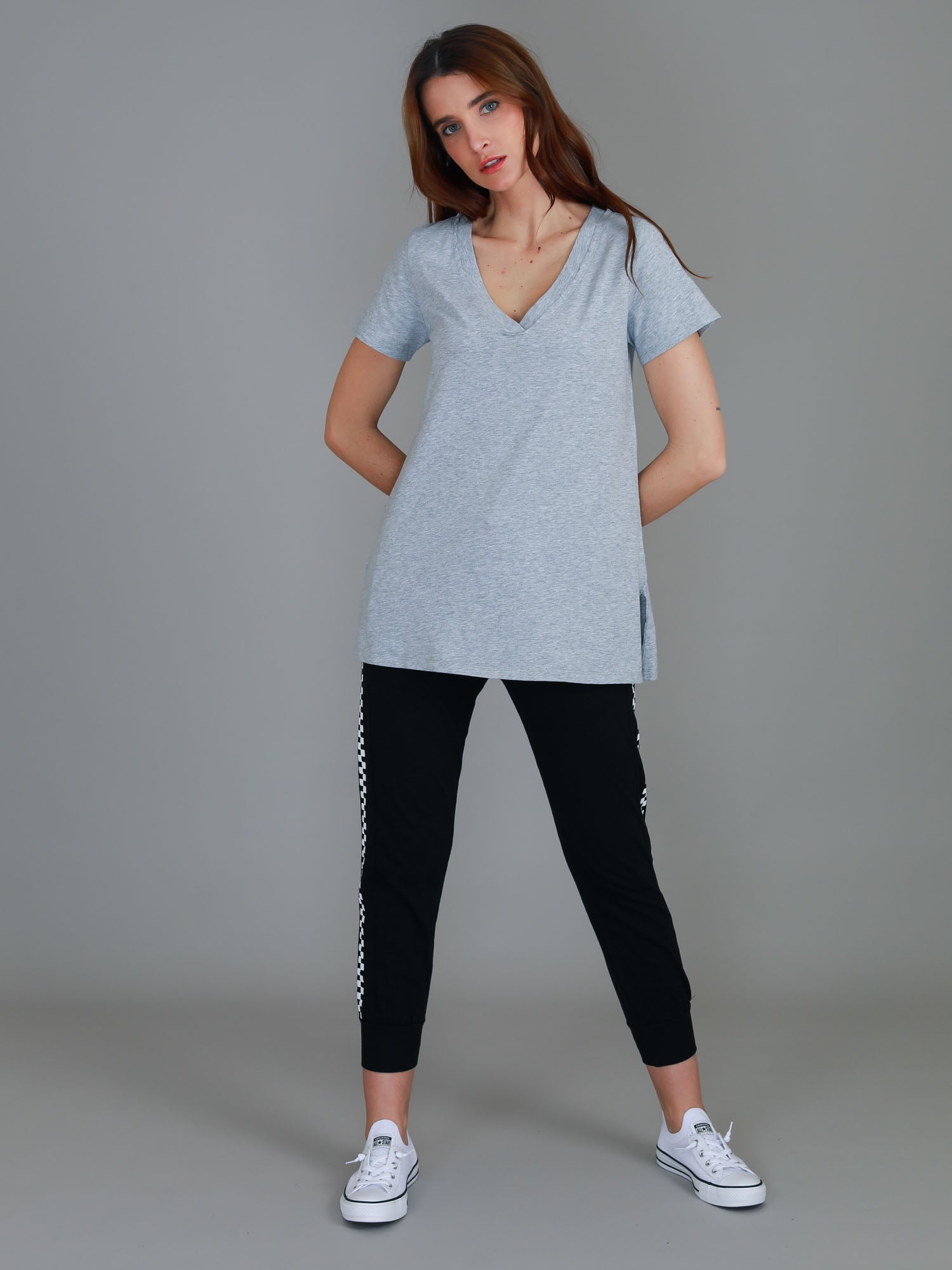 v neck tshirt womens #color_grey marle