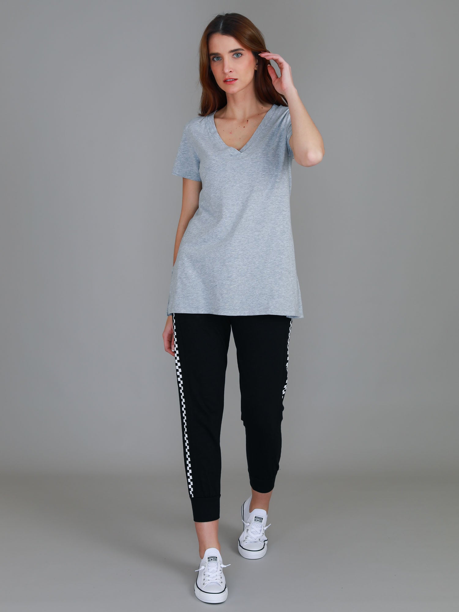 v neck women's t shirt #color_grey marle