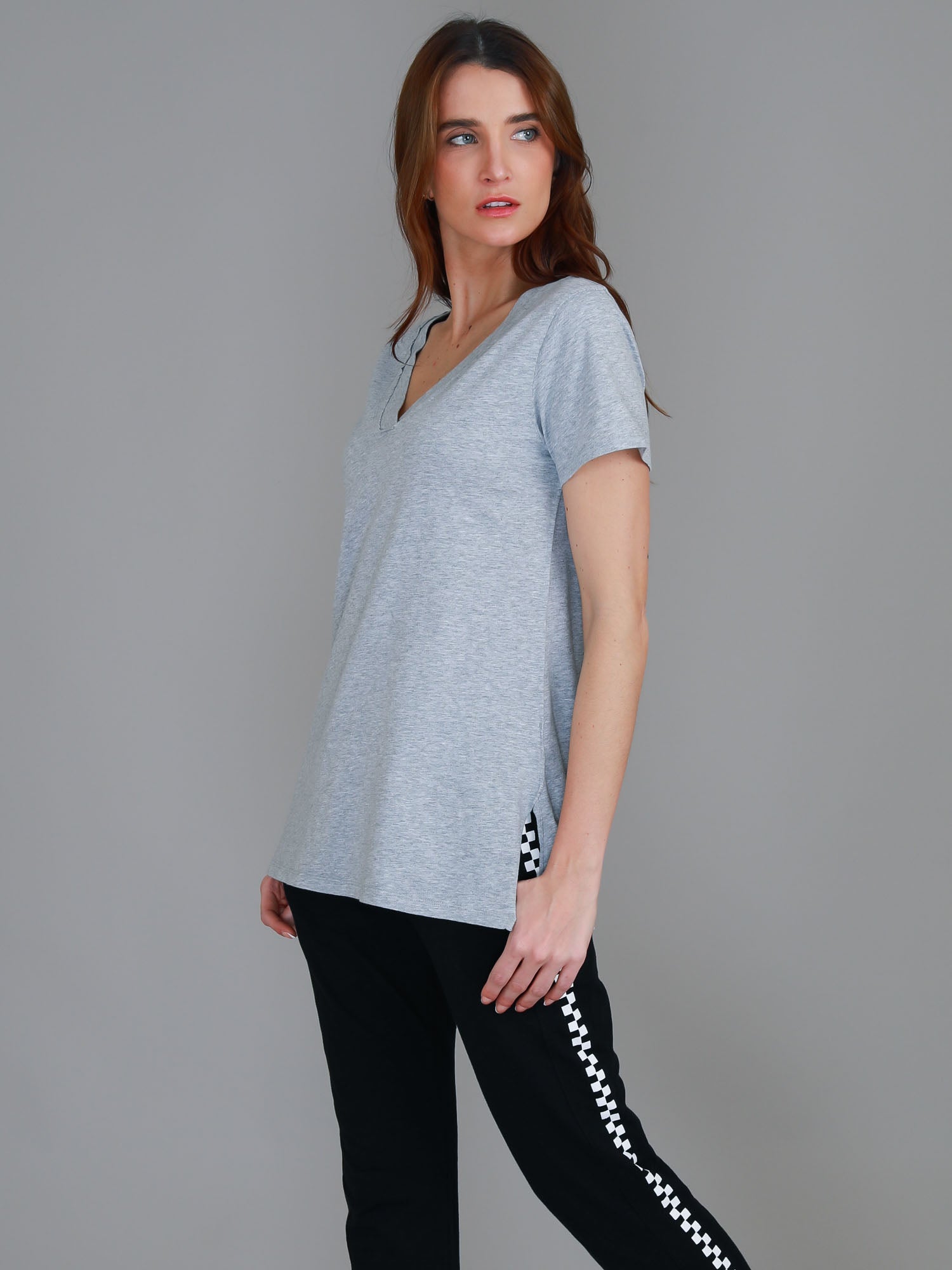 v neck t shirt womens #color_grey marle